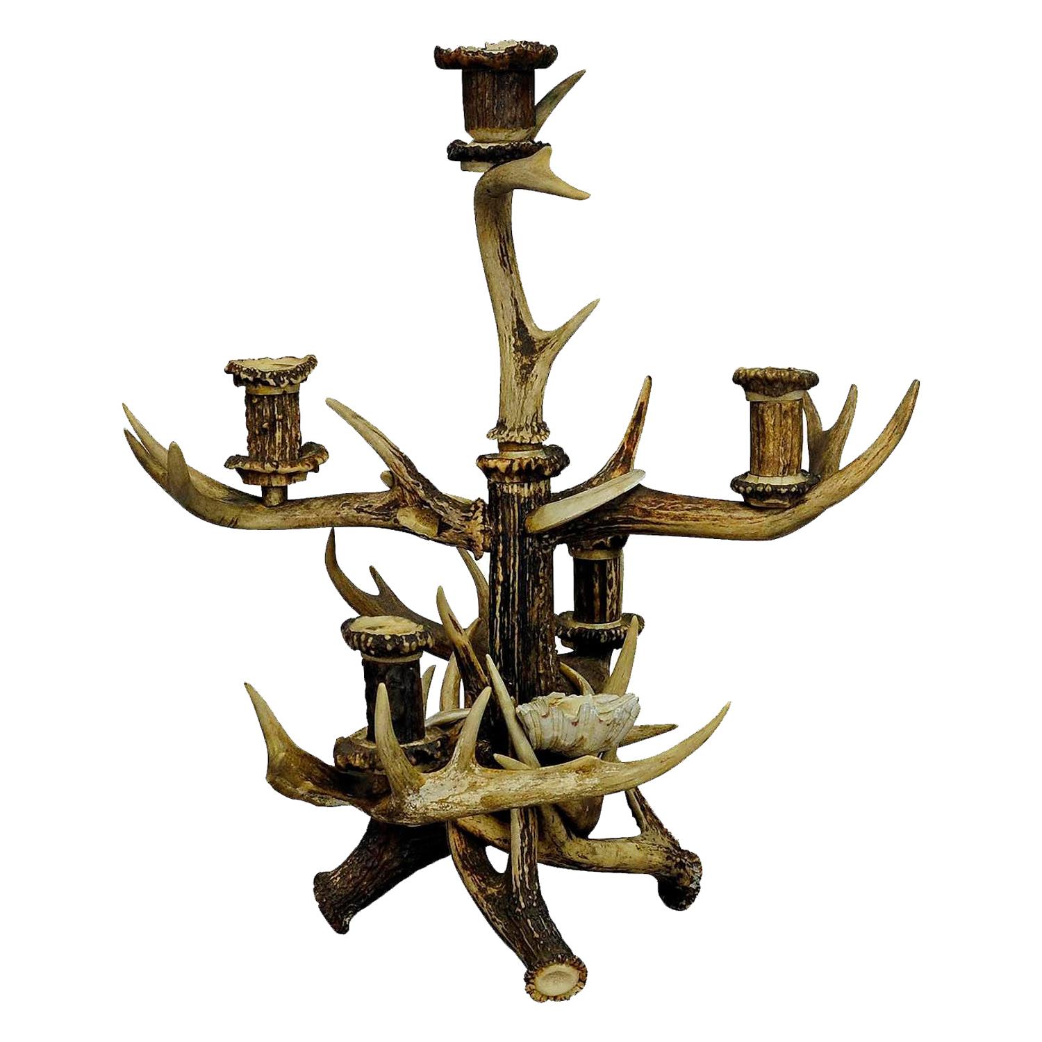 Chandelier en bois de cerf décoratif Black Forest Cabine, circa 1900 en vente