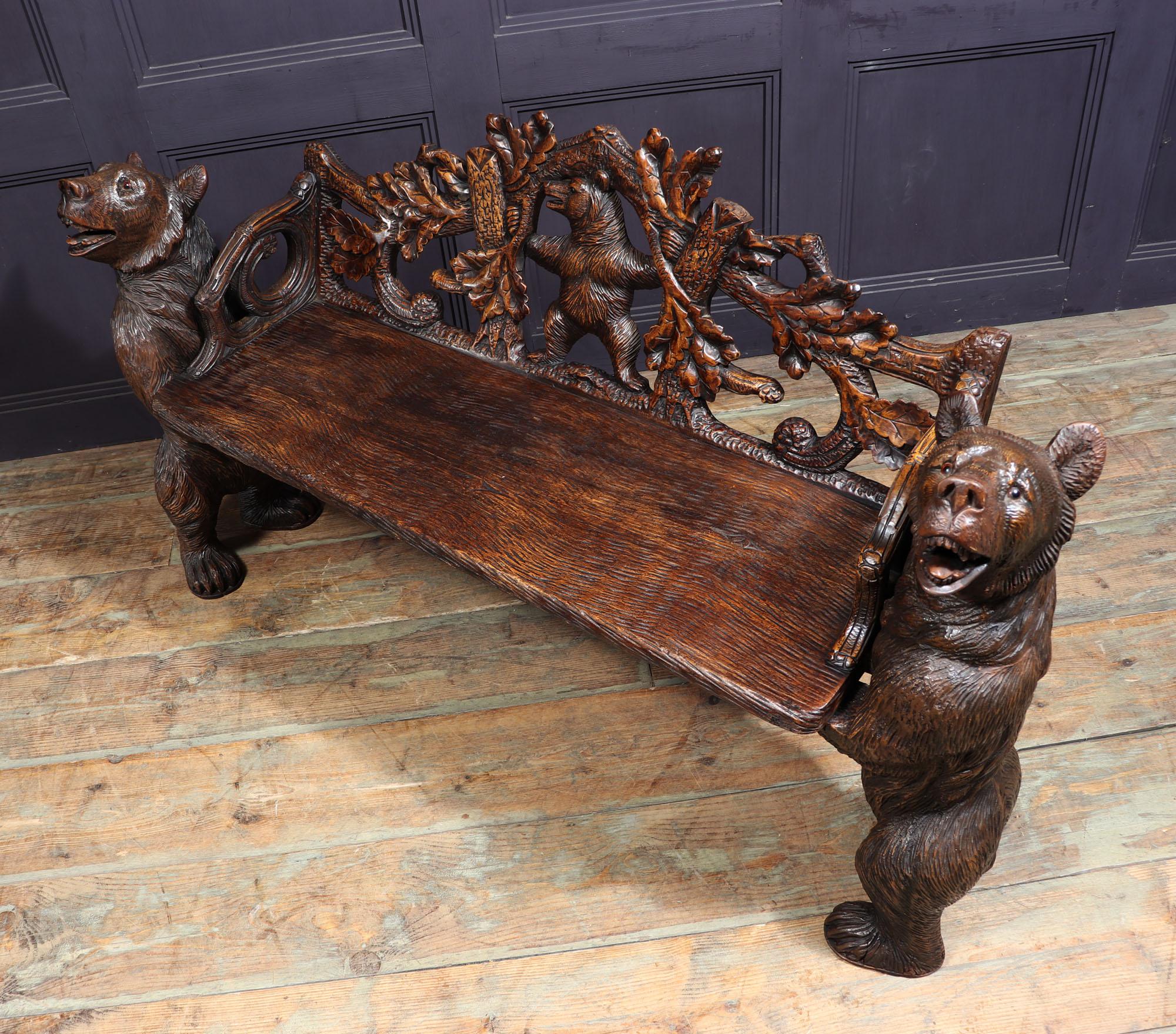 Black Forest Carved Bear Bench For Sale 3