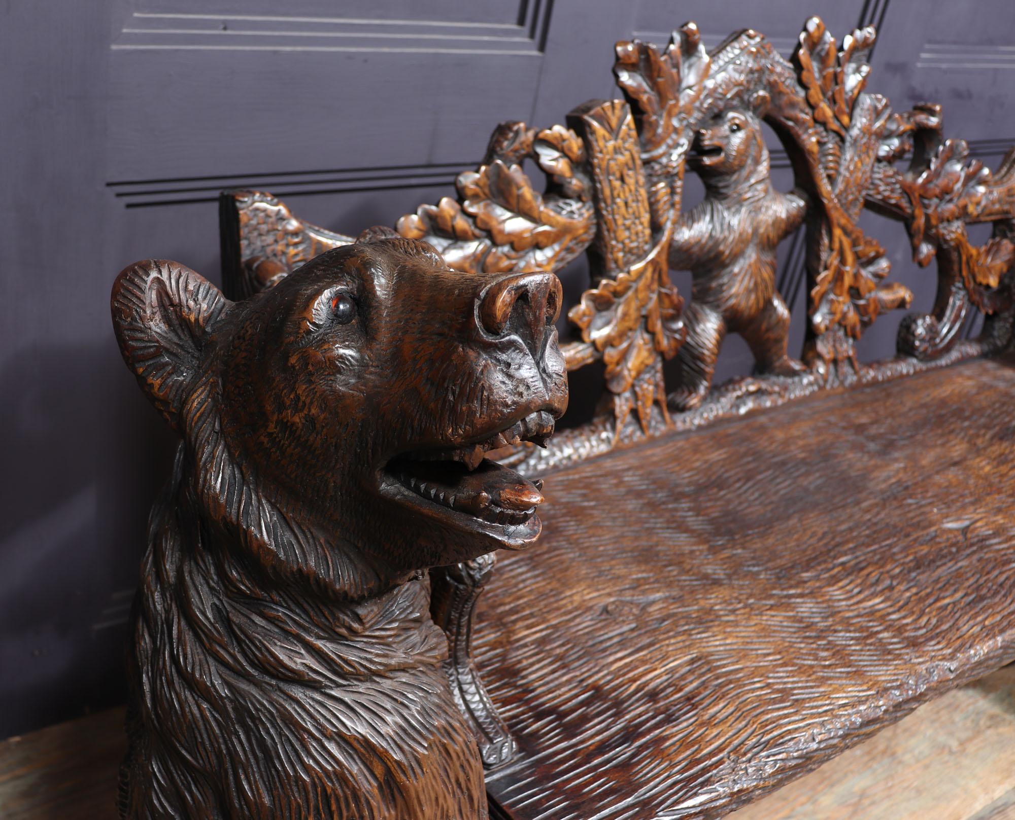 Early 20th Century Black Forest Carved Bear Bench For Sale