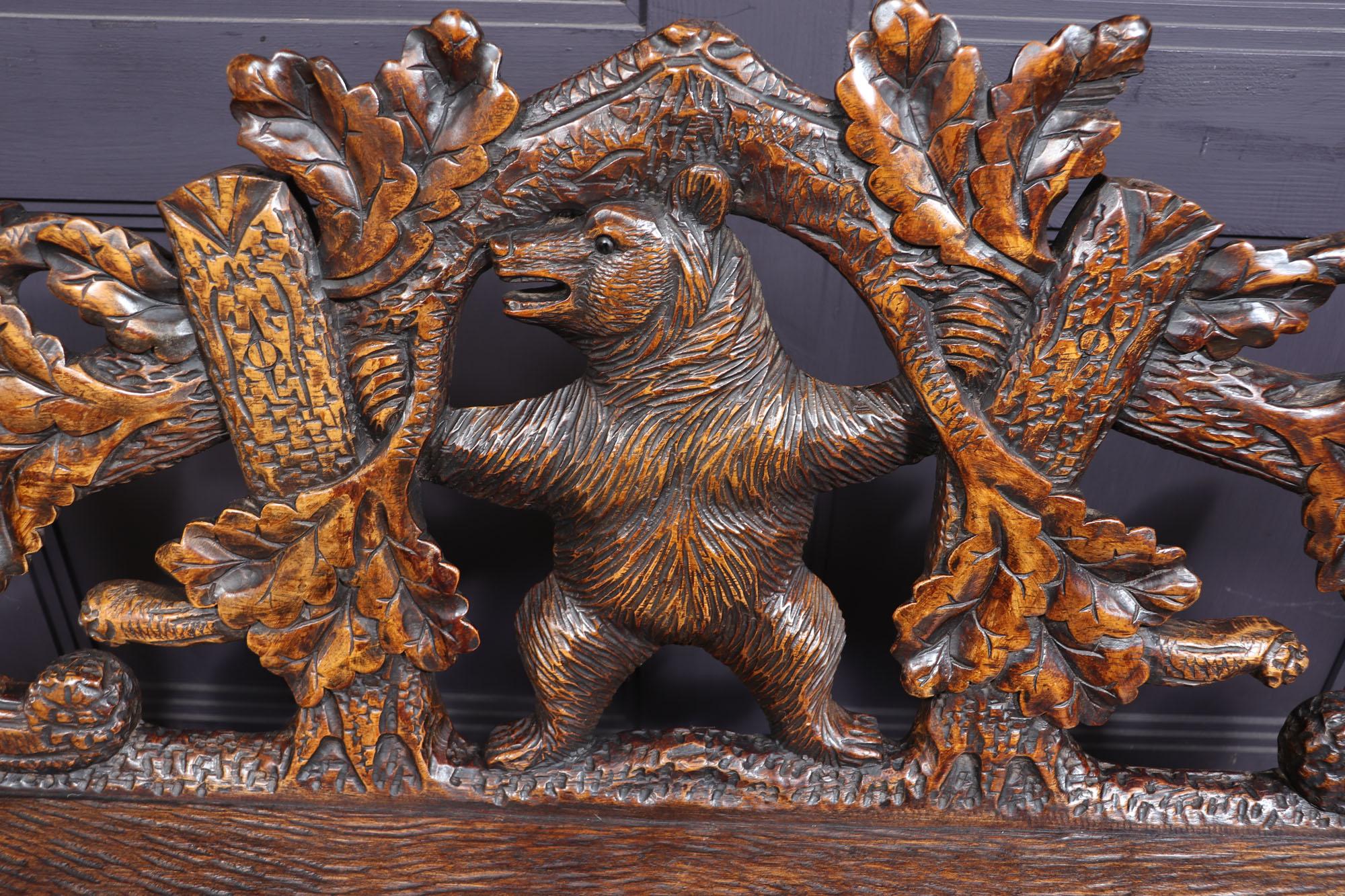 Wood Black Forest Carved Bear Bench For Sale