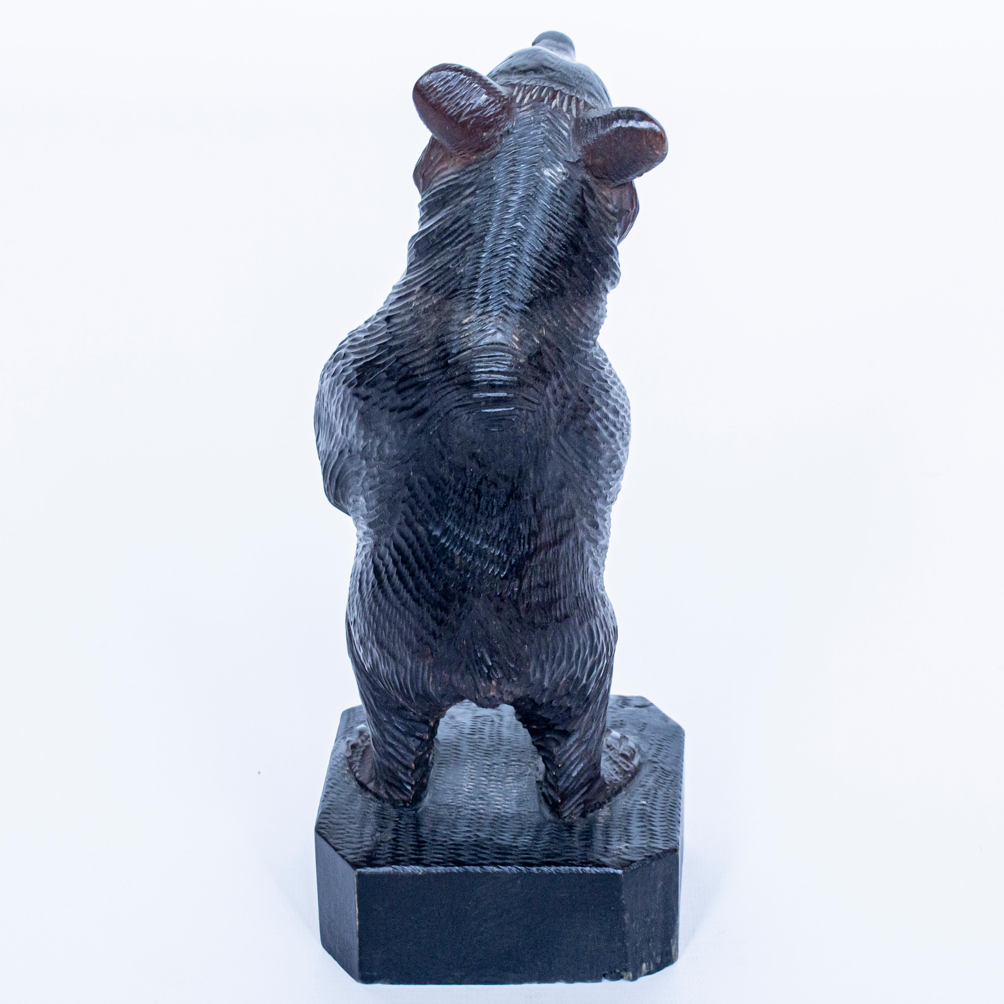 Late 19th Century Black Forest Upright Carved Bear with Original Glass Eyes, Swiss Circa, 1890 