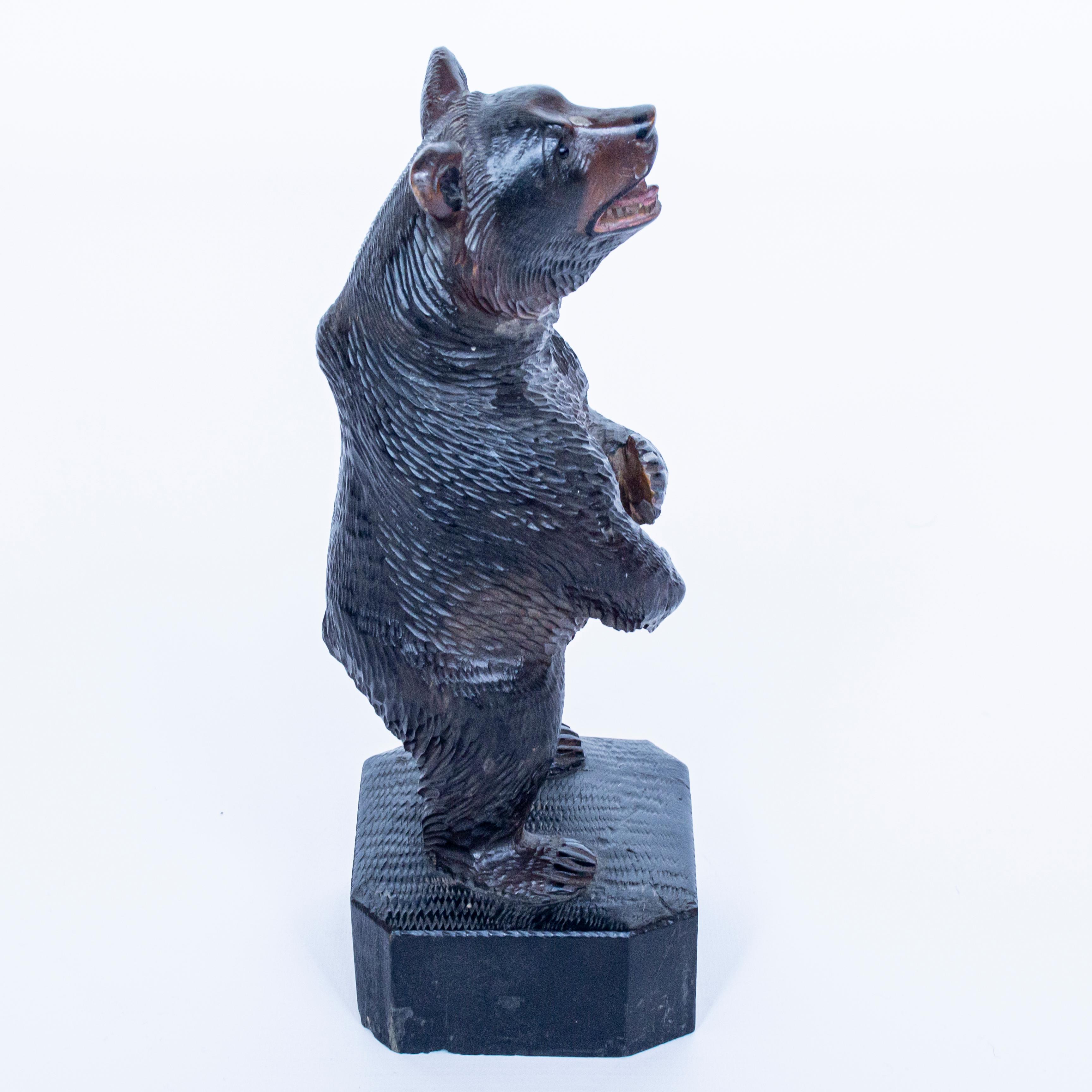 Softwood Black Forest Upright Carved Bear with Original Glass Eyes, Swiss Circa, 1890 