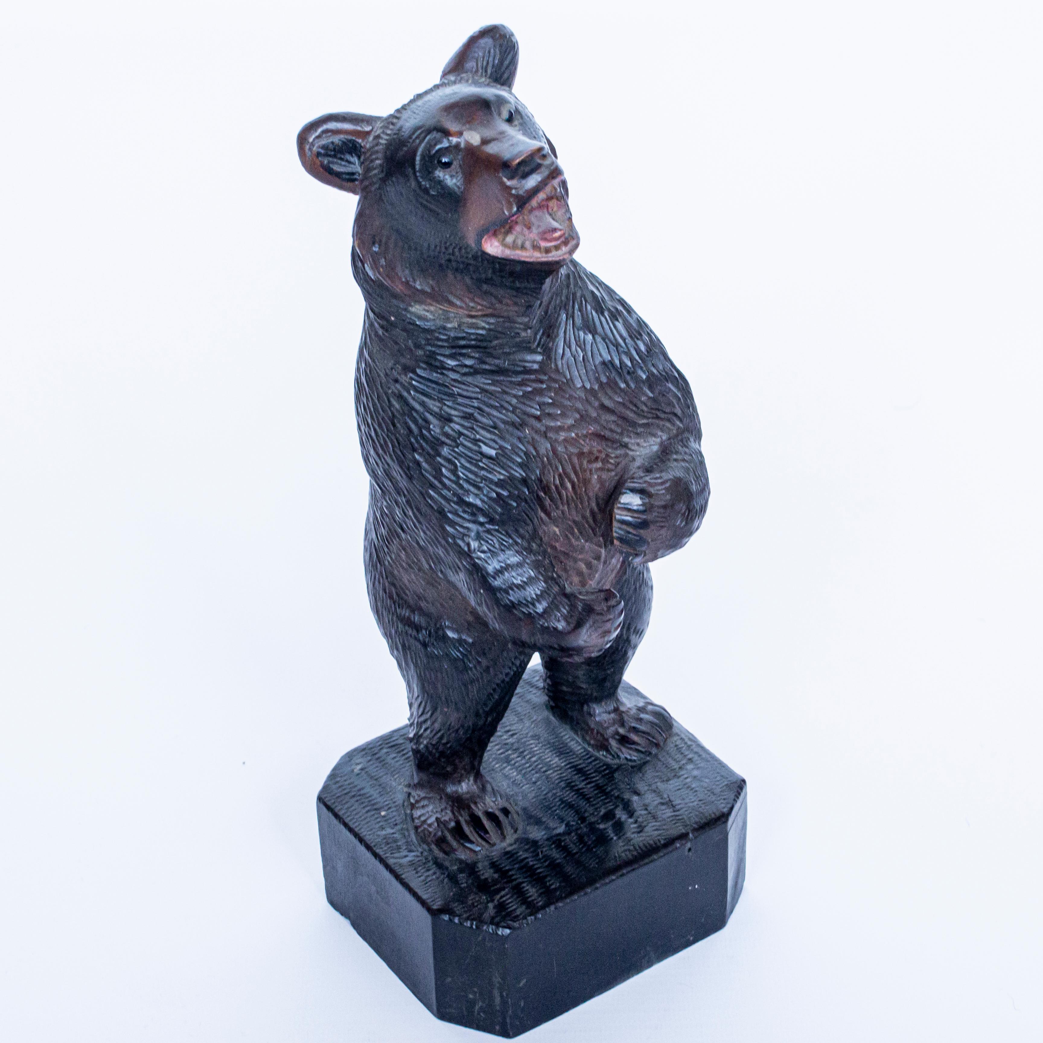 Black Forest Upright Carved Bear with Original Glass Eyes, Swiss Circa, 1890  1