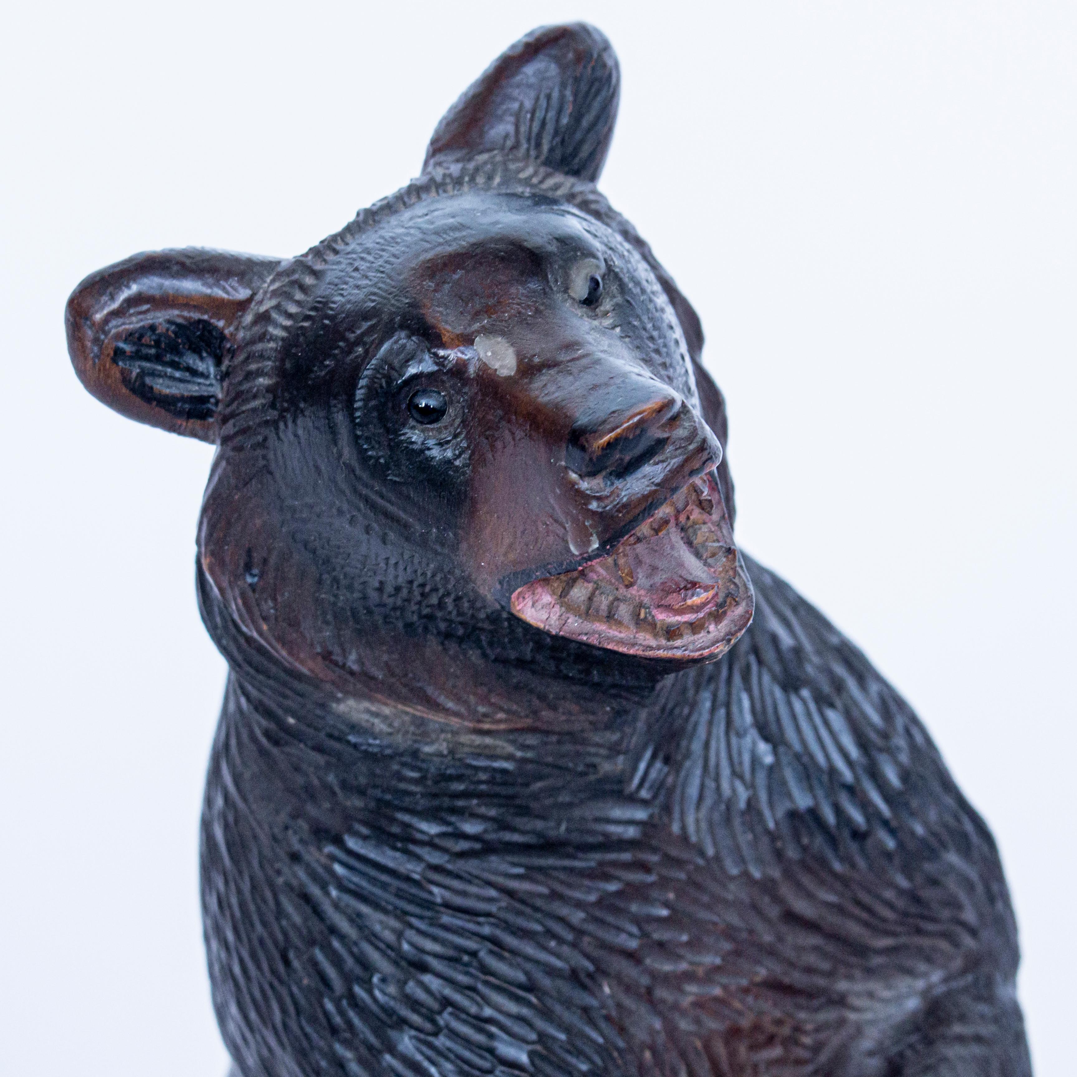 Black Forest Upright Carved Bear with Original Glass Eyes, Swiss Circa, 1890  2