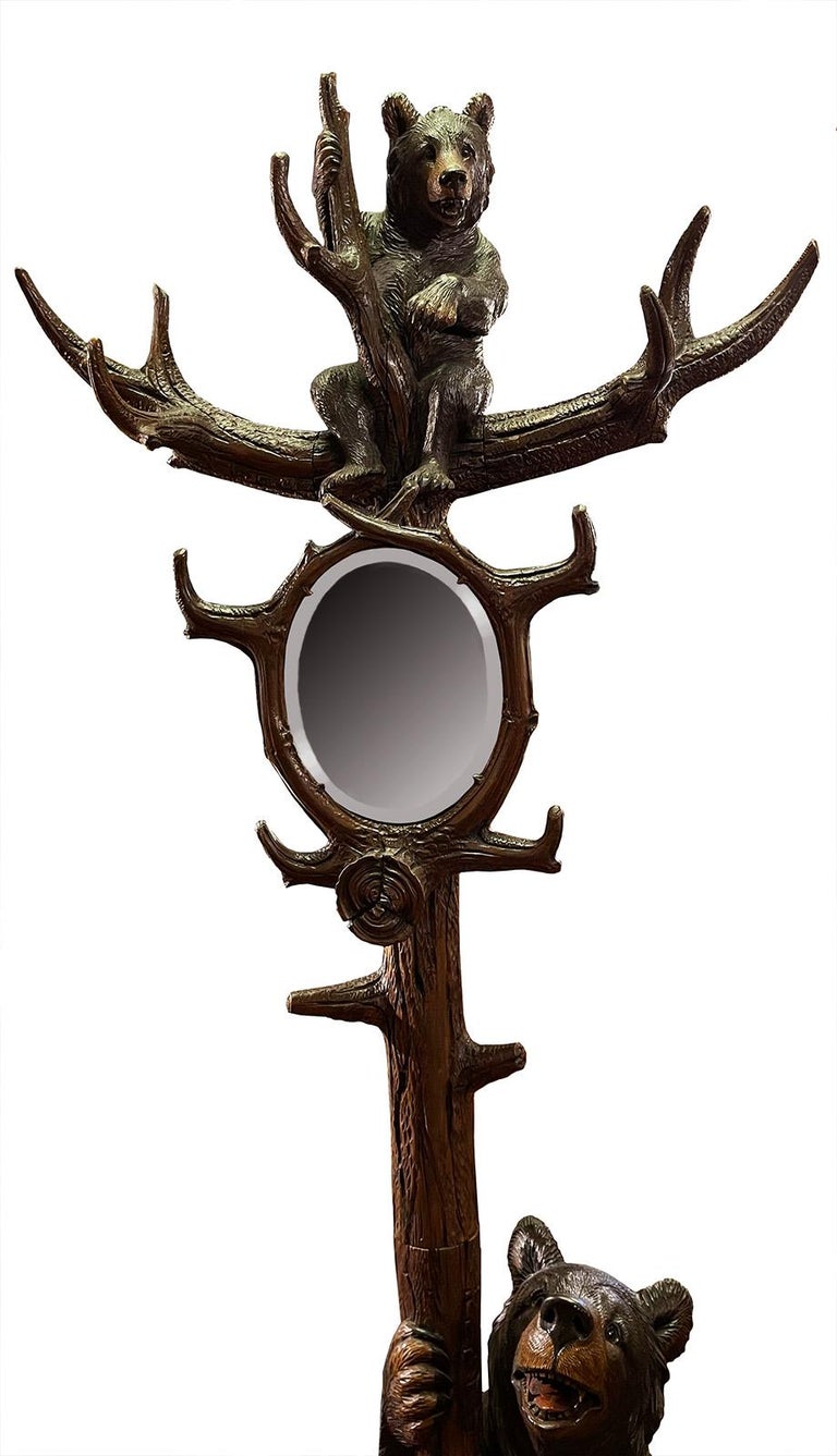 Black Forest Carved Bear Hat and Stick Stand For Sale at 1stDibs