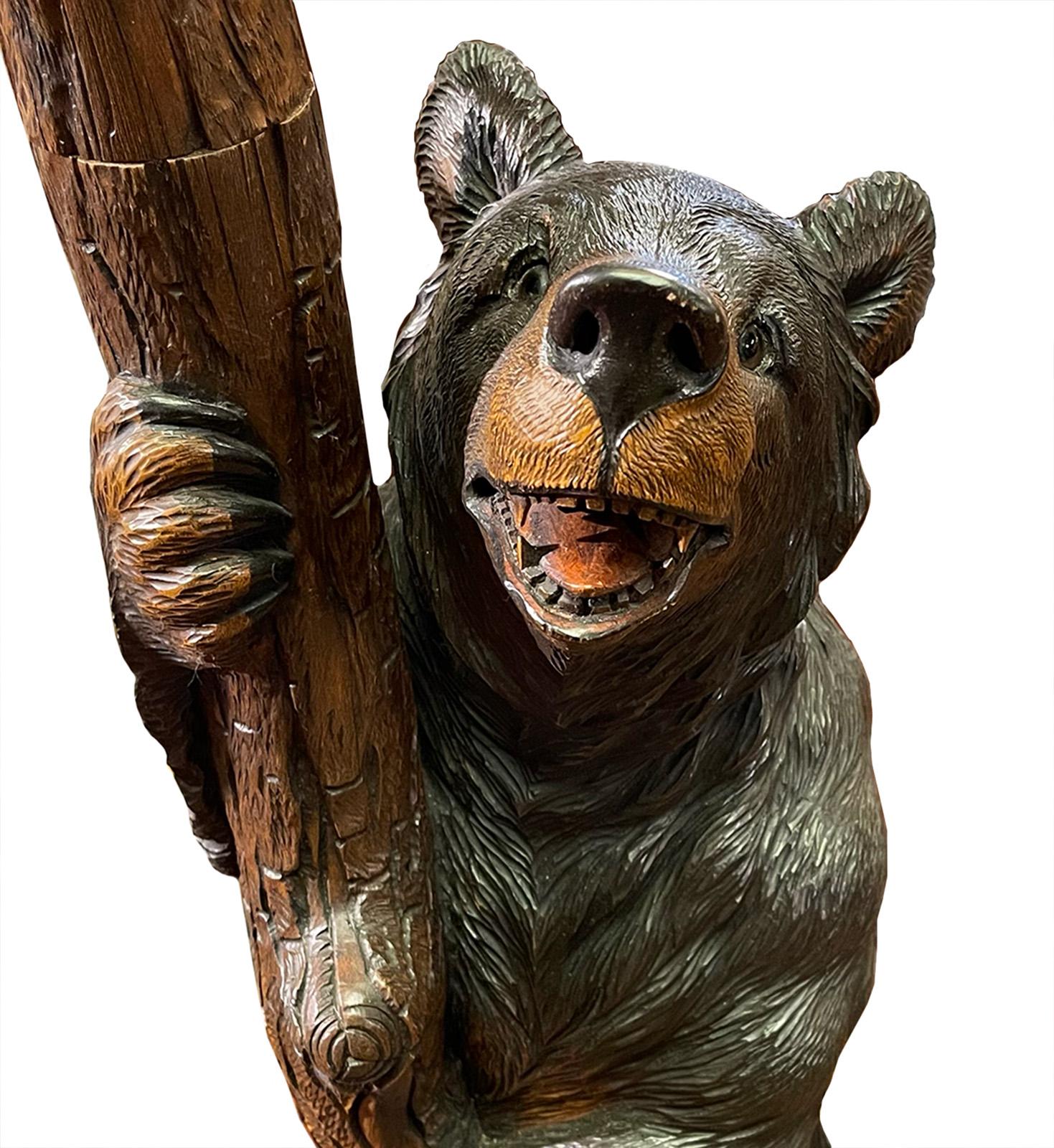 Wood Black Forest Carved Bear Hat and Stick Stand For Sale