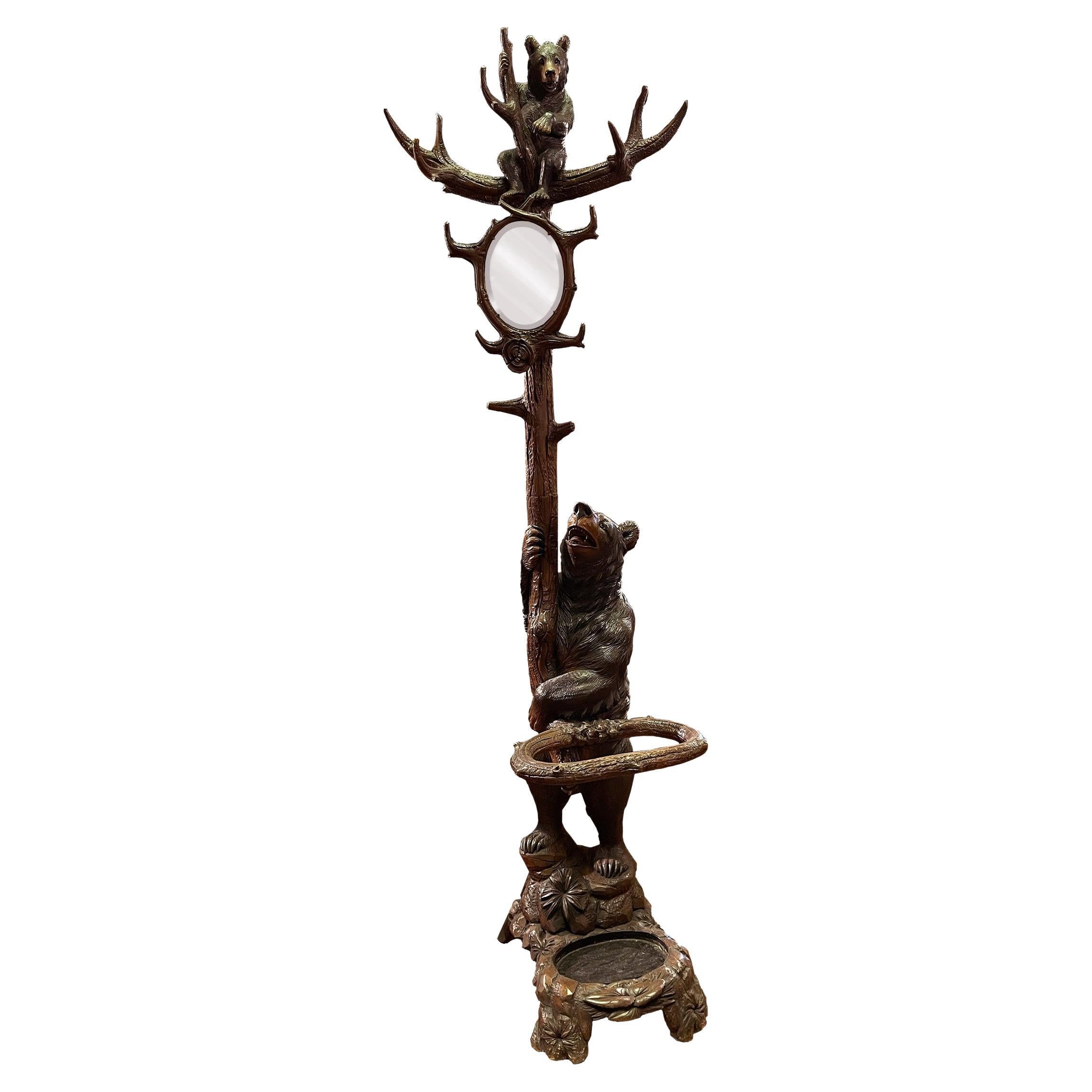 Black Forest Carved Bear Hat and Stick Stand For Sale