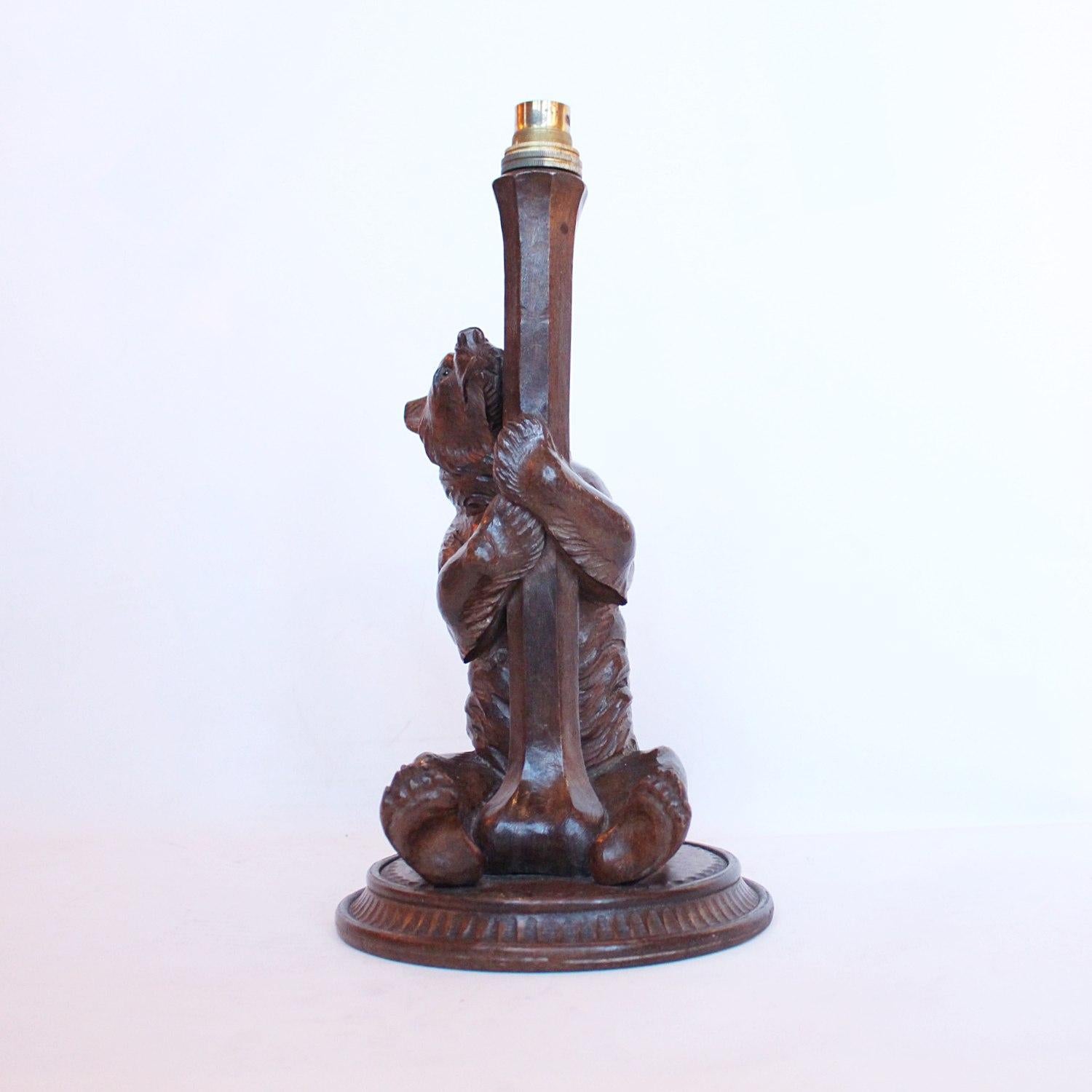 Late Victorian Black Forest Carved Bear Lamp