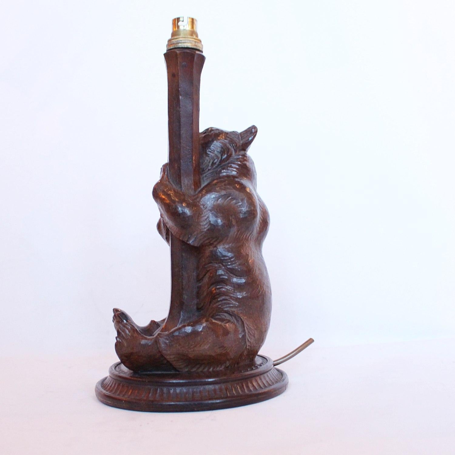 Swiss Black Forest Carved Bear Lamp