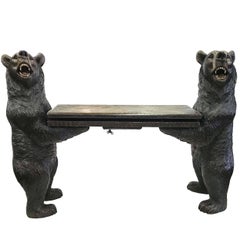 Black Forest Carved Bear Musical Bench