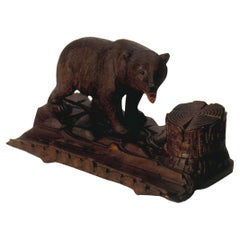 Black Forest Carved Bear with Pen Inkwell