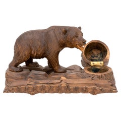 Black Forest Carved Bear with Pen Inkwell