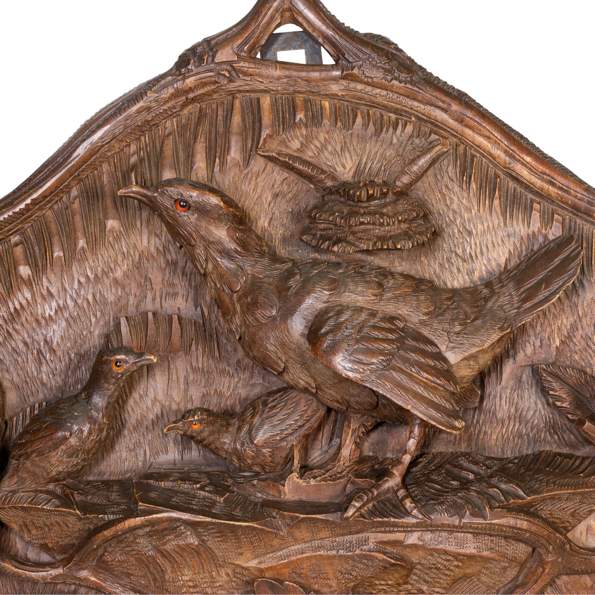 Swiss Black Forest Carved Bird Plaque For Sale