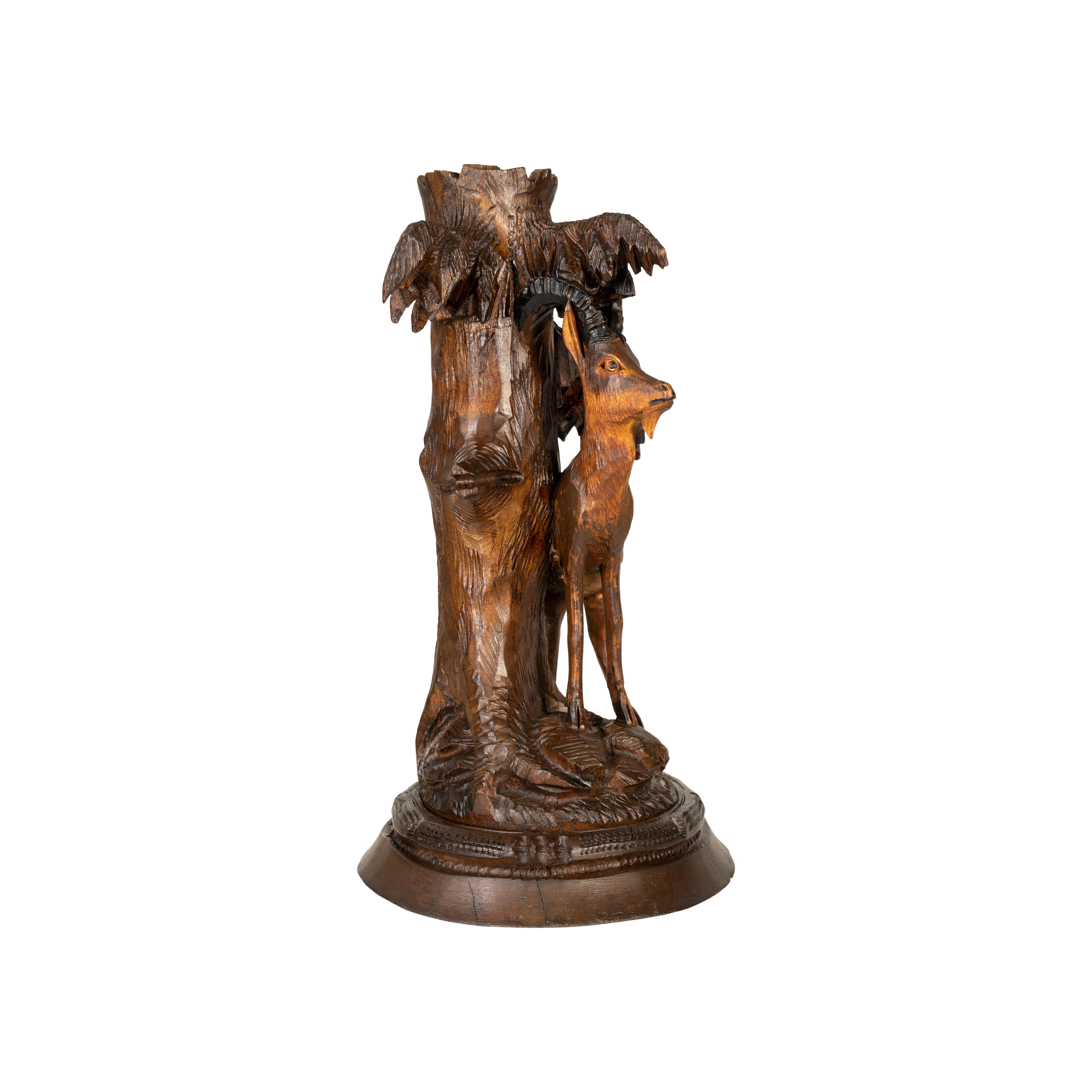 Swiss Black Forest Carved Candle Holder For Sale