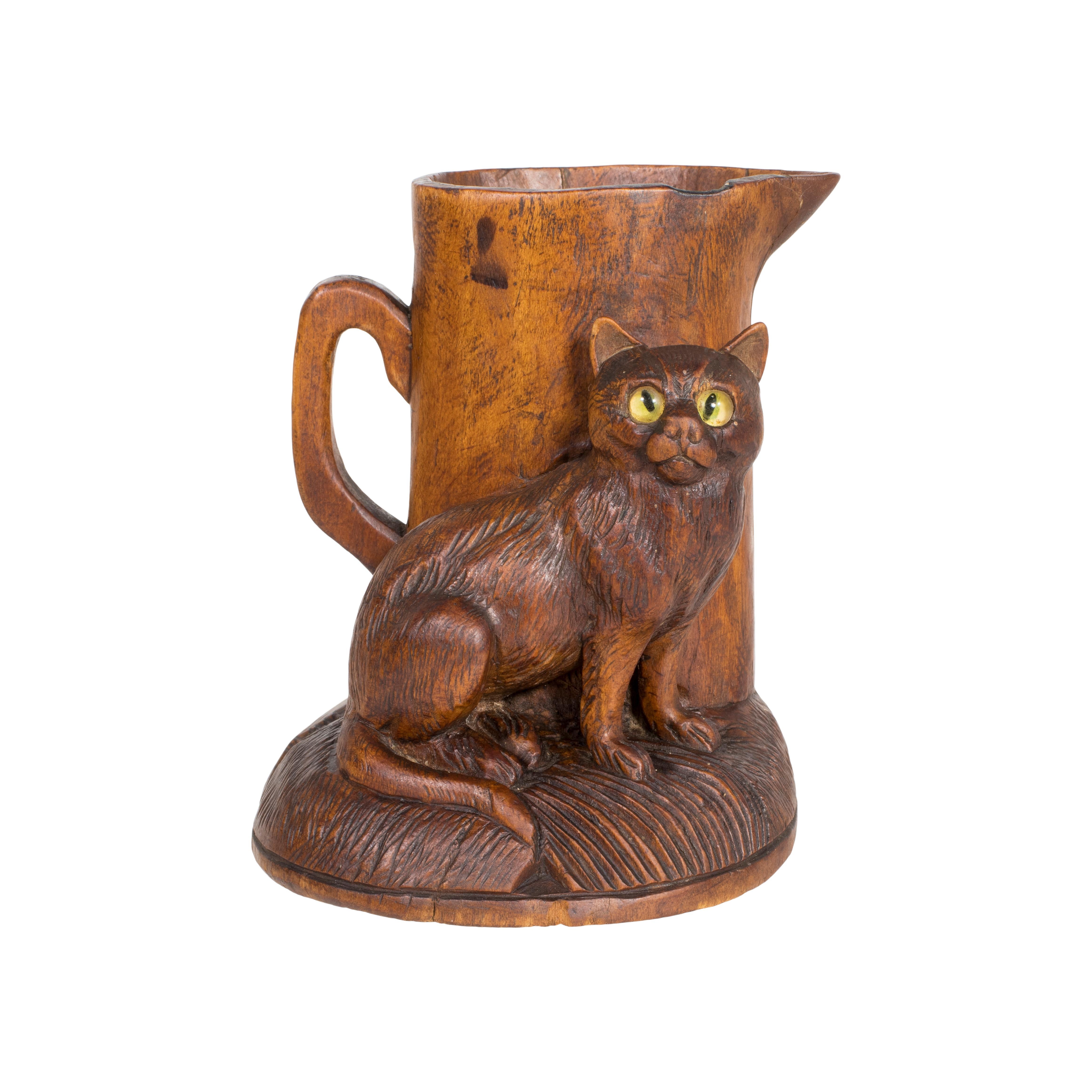 Hand-Carved Black Forest Carved Cat Match Holder For Sale