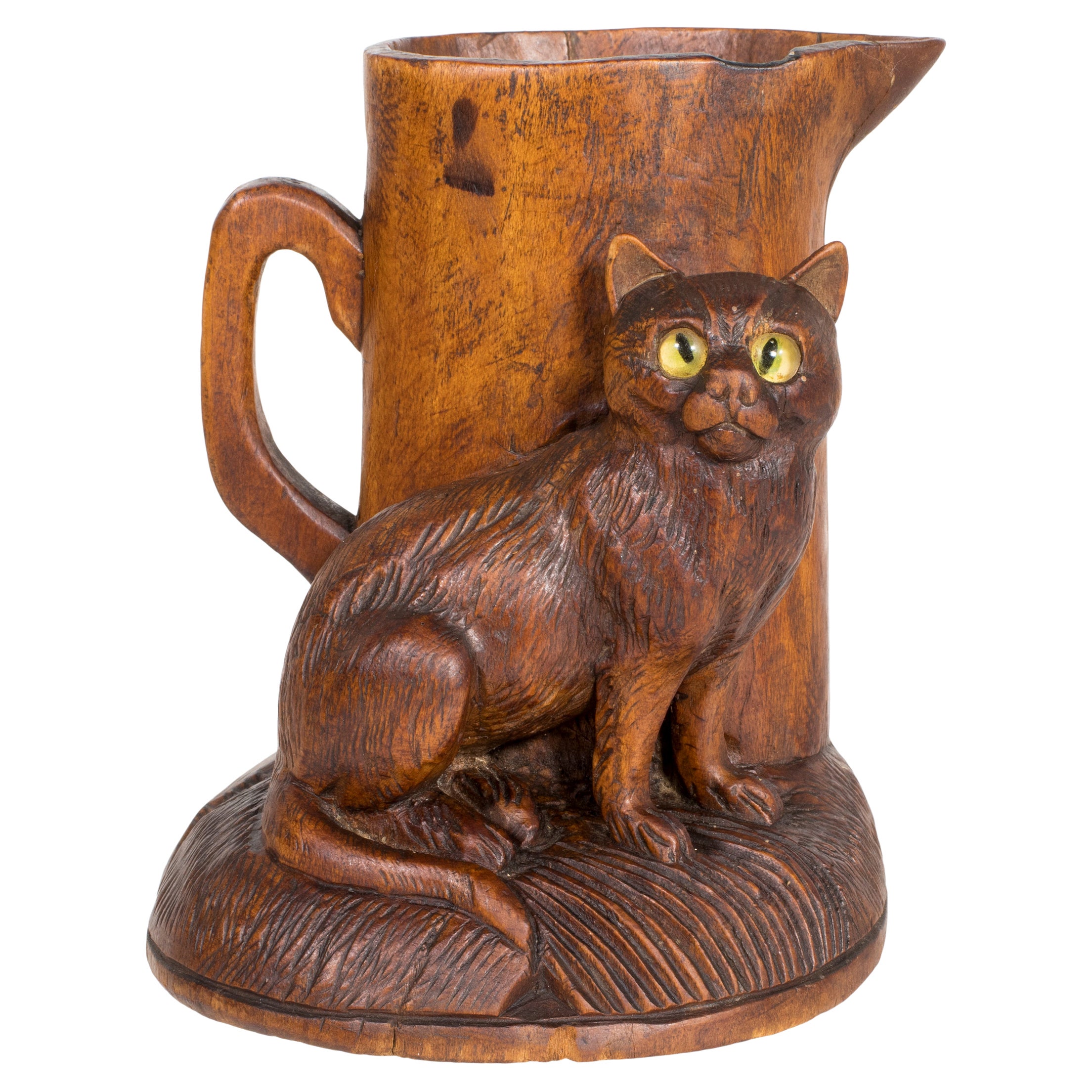 Black Forest Carved Cat Match Holder For Sale