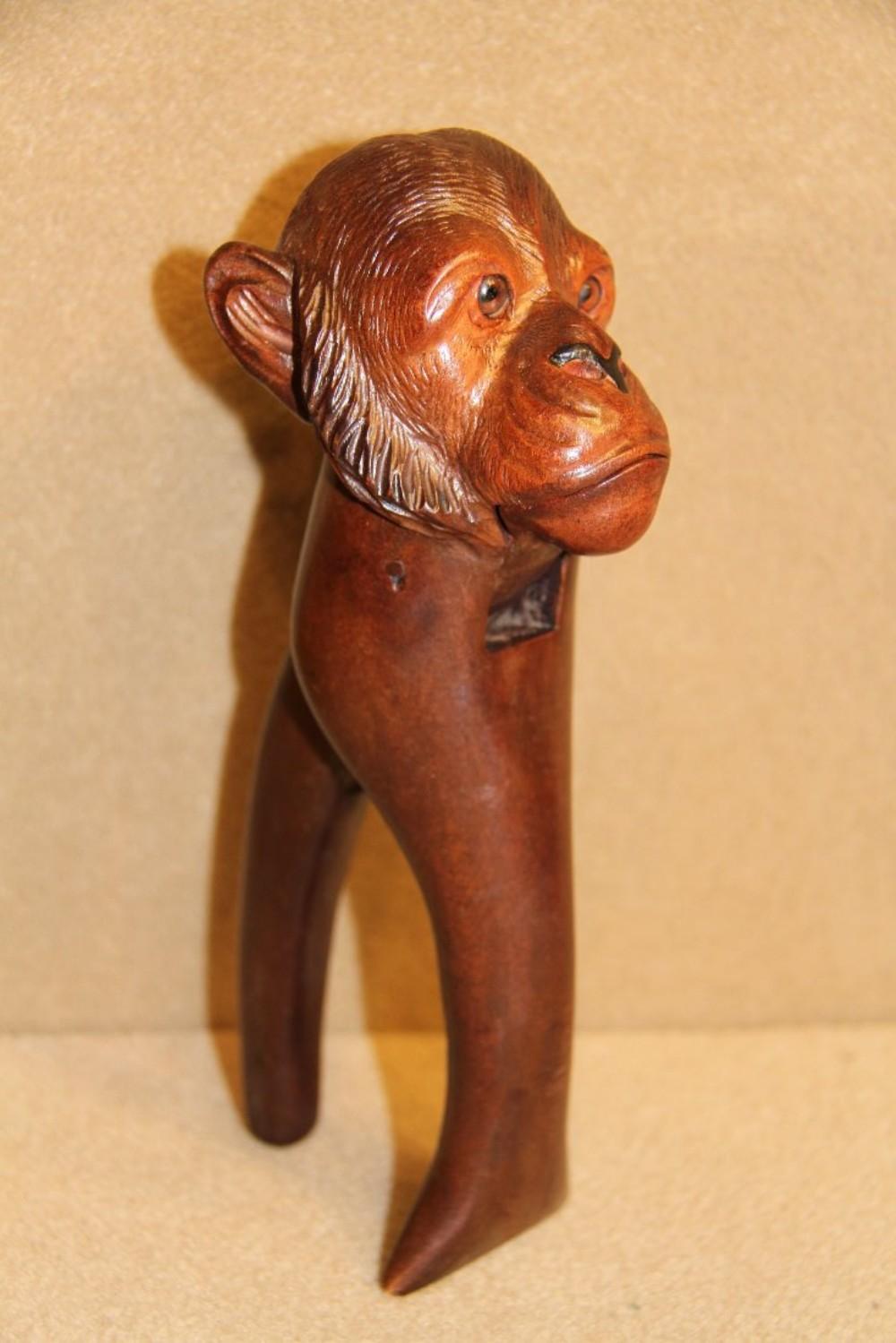 Early 20th Century Black Forest Carved Chimpanzee Novelty Nut Cracker For Sale