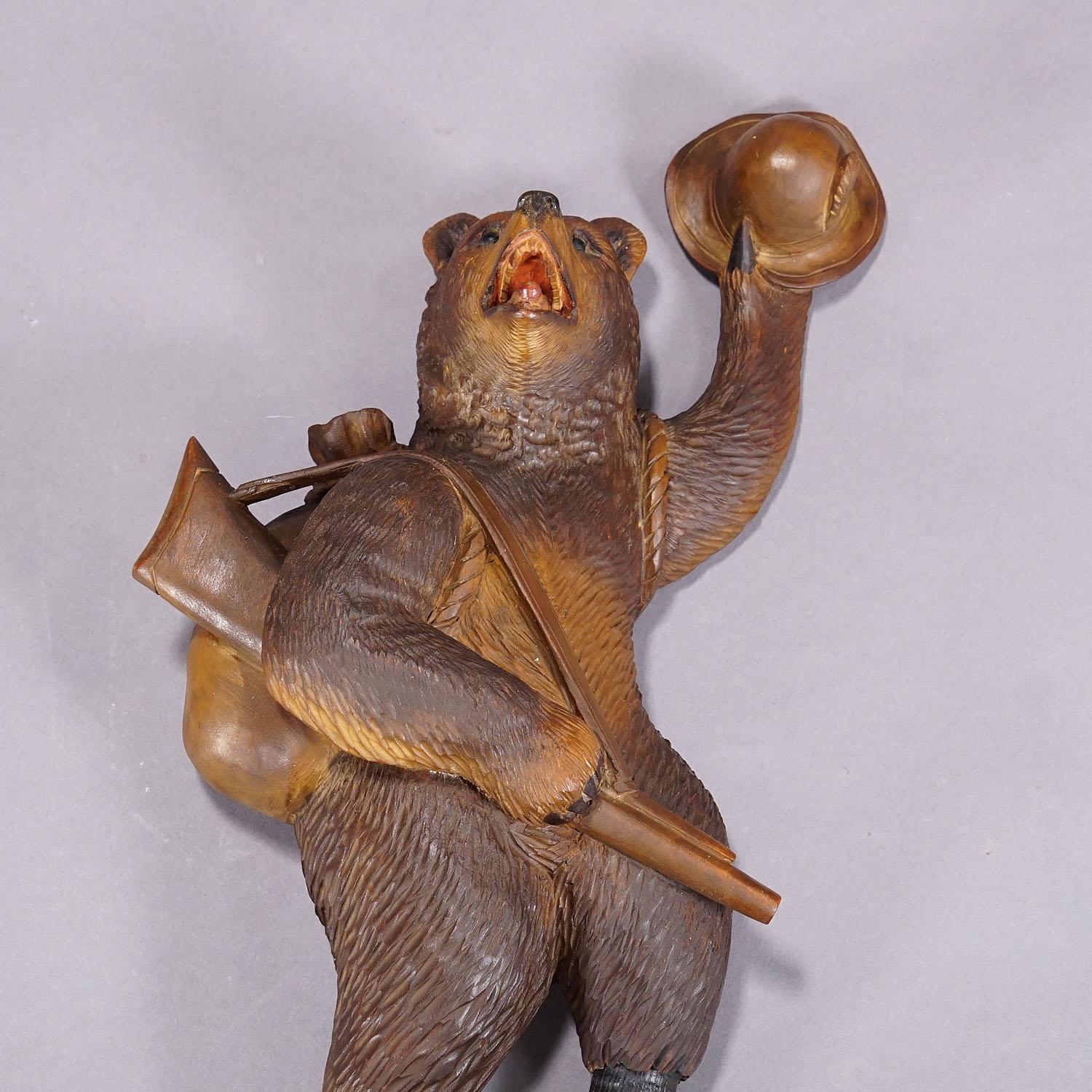 Black Forest Carved Coat Hook with Bear Poacher ca. 1900s 4