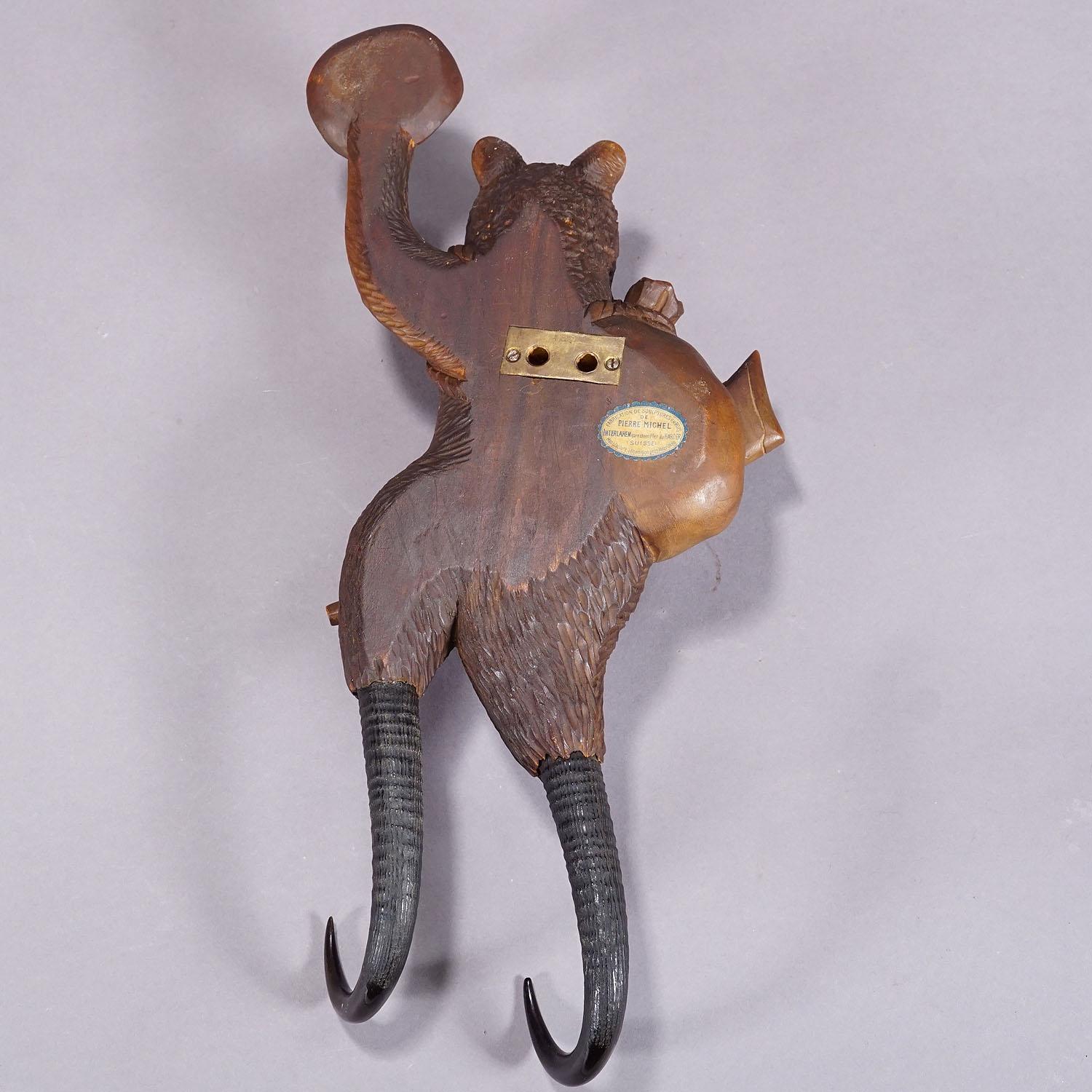 Black Forest Carved Coat Hook with Bear Poacher ca. 1900s 5