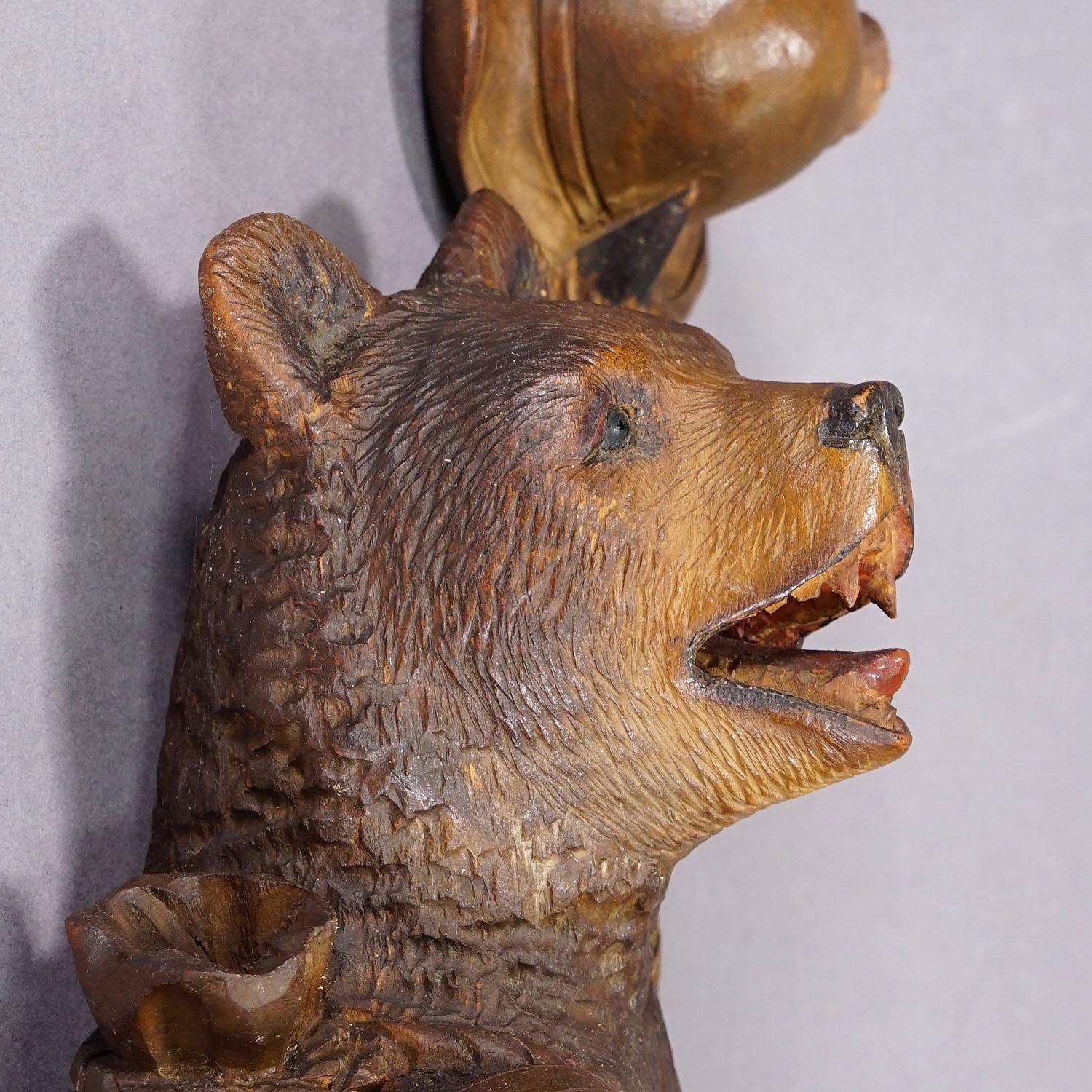 Black Forest Carved Coat Hook with Bear Poacher ca. 1900s 2