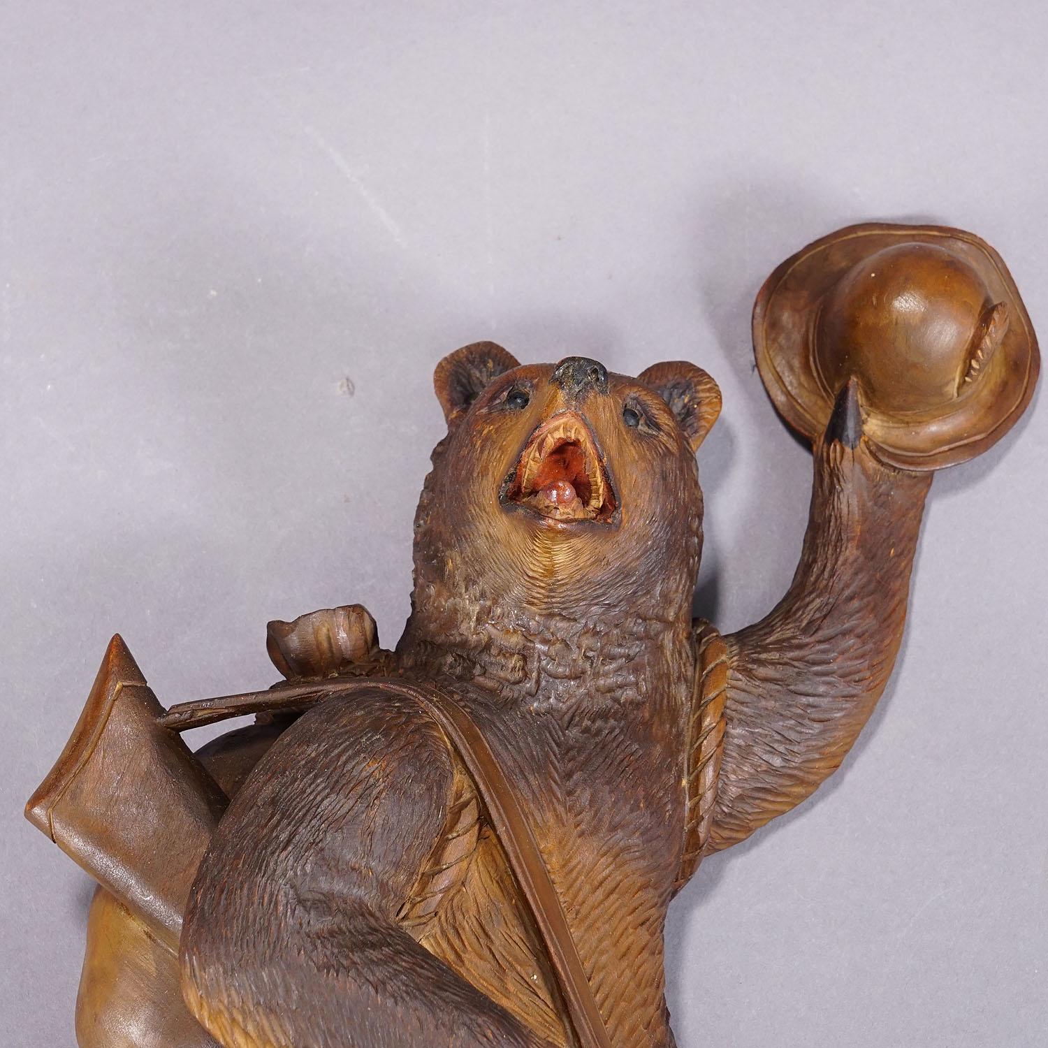 Black Forest Carved Coat Hook with Bear Poacher ca. 1900s 3