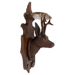 Black Forest Carved Deer Trophy Wall Bracket Shelf, Swiss, ca. 1900