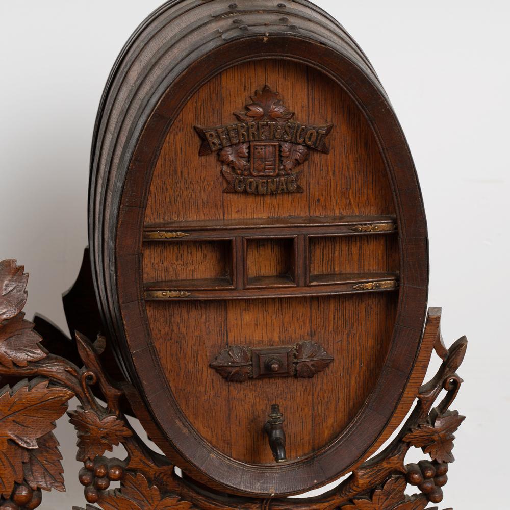 Oak Black Forest Carved Double Wine Barrels, Bferret & Sicot Cognac, circa 1890-1910