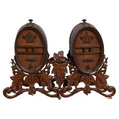 Black Forest Carved Double Wine Barrels, Bferret & Sicot Cognac, circa 1890-1910