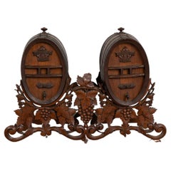 Used Black Forest Carved Double Wine Barrels, Bferret & Sicot Cognac, circa 1890-1910