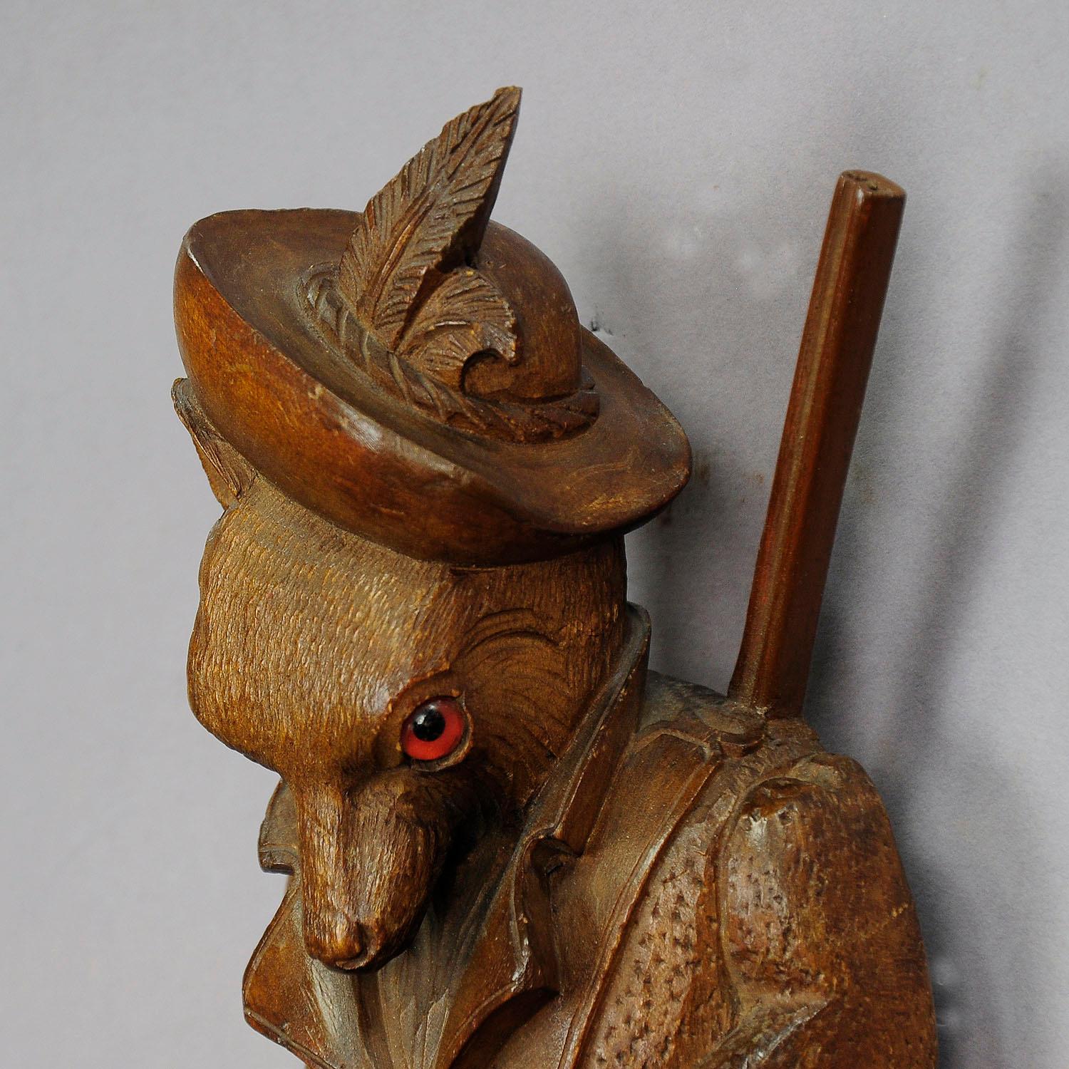 19th Century Black Forest Carved Fox Whip Holder or Coat Rack
