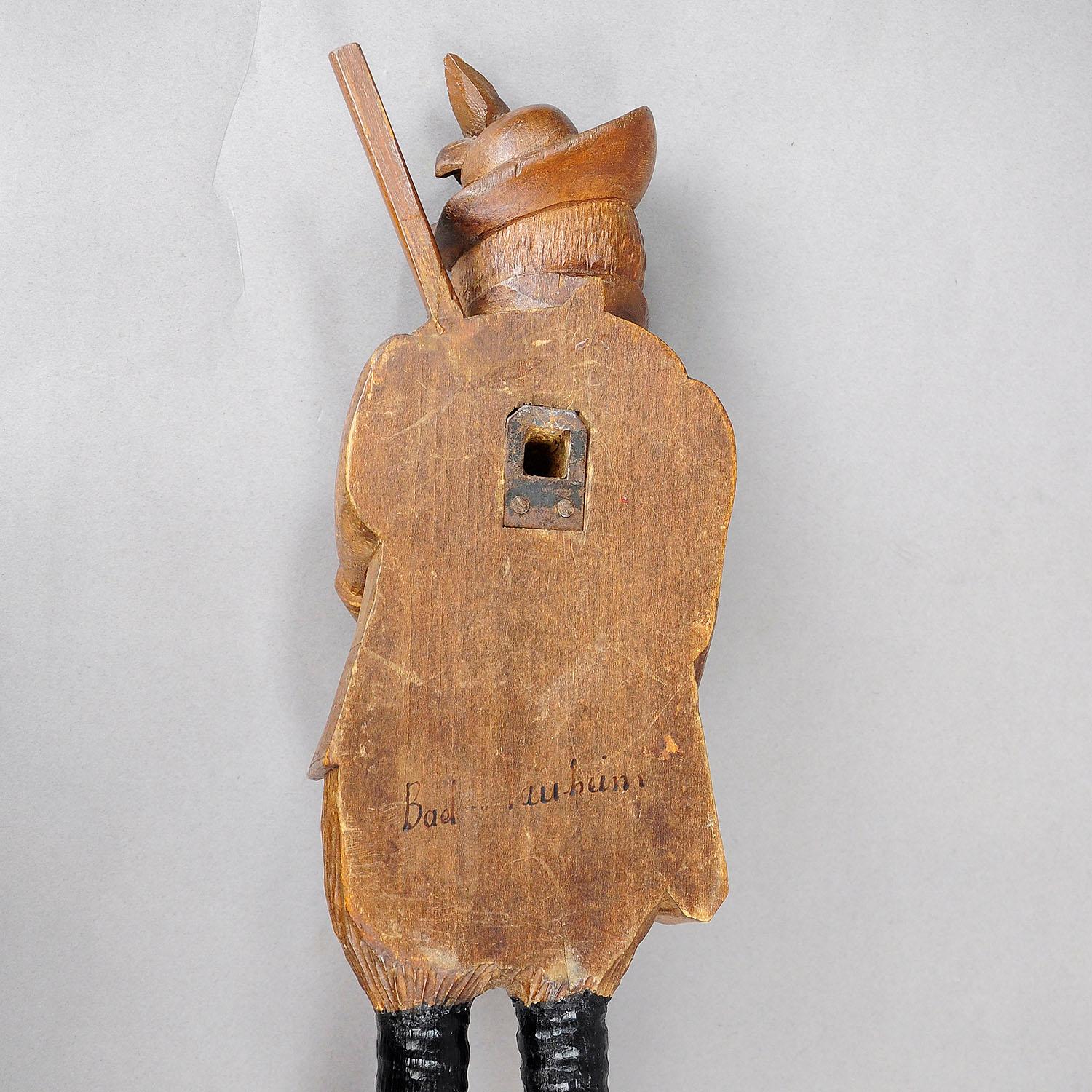 Wood Black Forest Carved Fox Whip Holder or Coat Rack