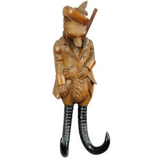 Antique Black Forest Carved Fox Whip Holder or Coat Rack