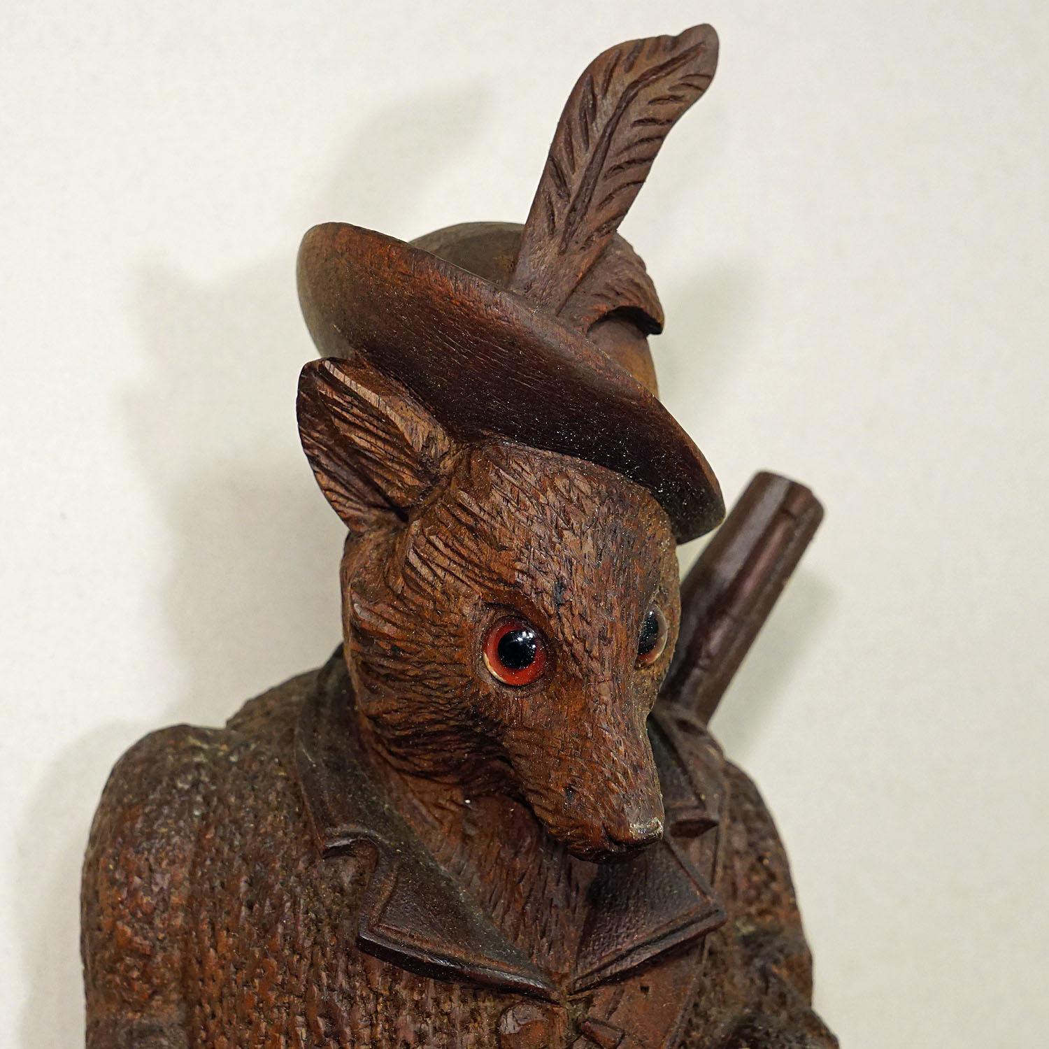 Wood Black Forest Carved Fox Whip Holder or Wall Hook ca. 1900s For Sale