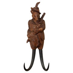 Black Forest Carved Fox Whip Holder or Wall Hook ca. 1900s