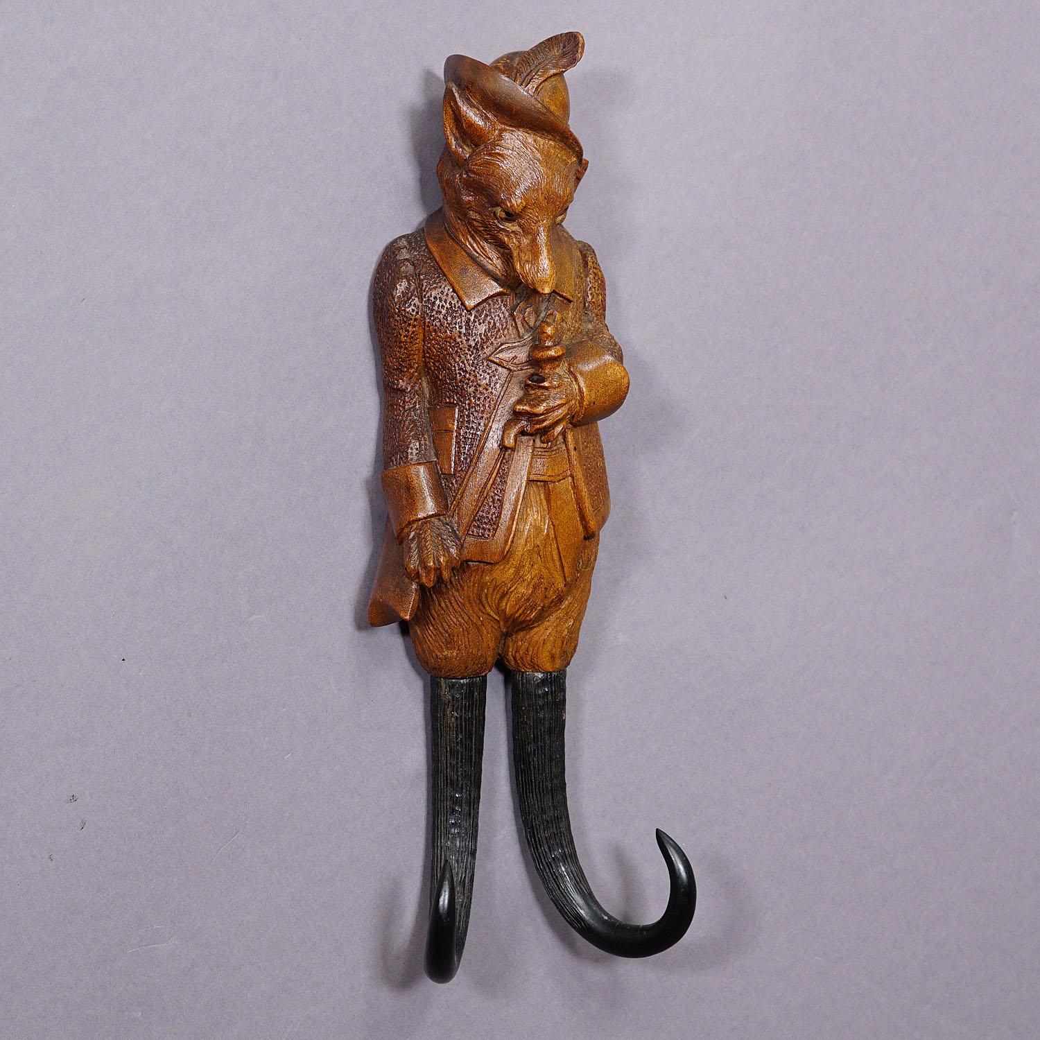 Black Forest Carved Fox Whip Holder or Wall Hook For Sale 1