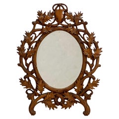 Black Forest Carved Frame Oval Beveled Mirror from Switzerland (H 17 x W 13)