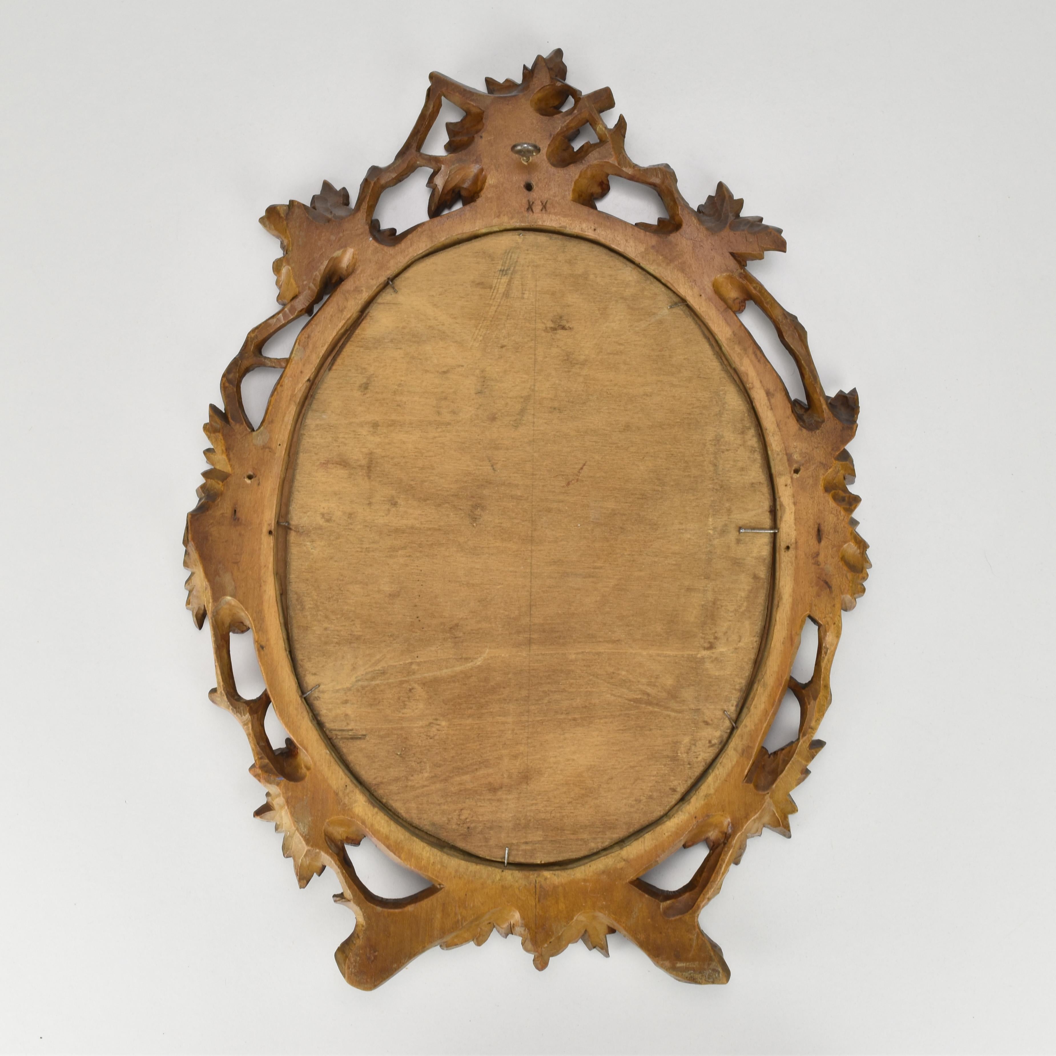 Forêt-Noire Black Forest Carved Frame with Painting of the Holy Mother by Xavier Sager en vente