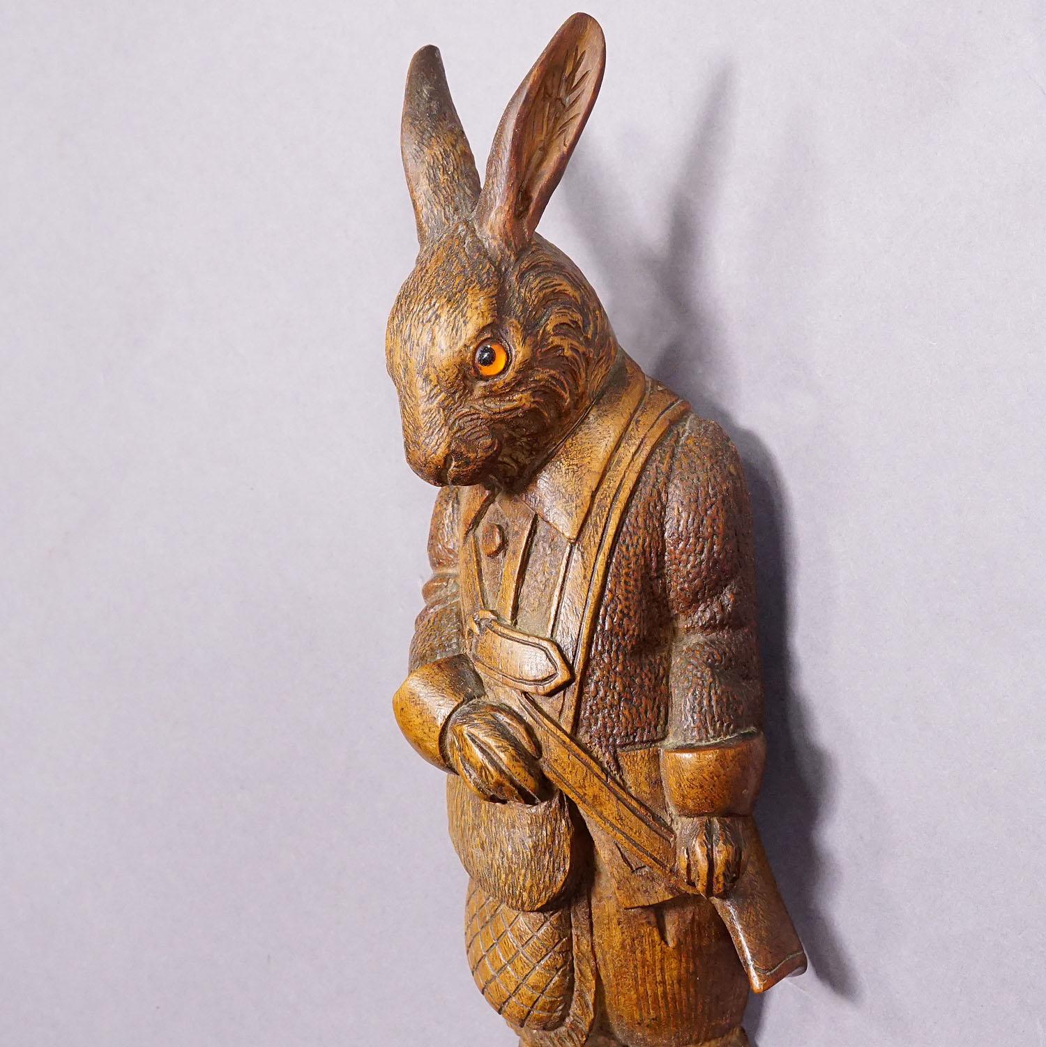 Swiss Black Forest Carved Hare Whip Holder or Wall Hook ca. 1900s