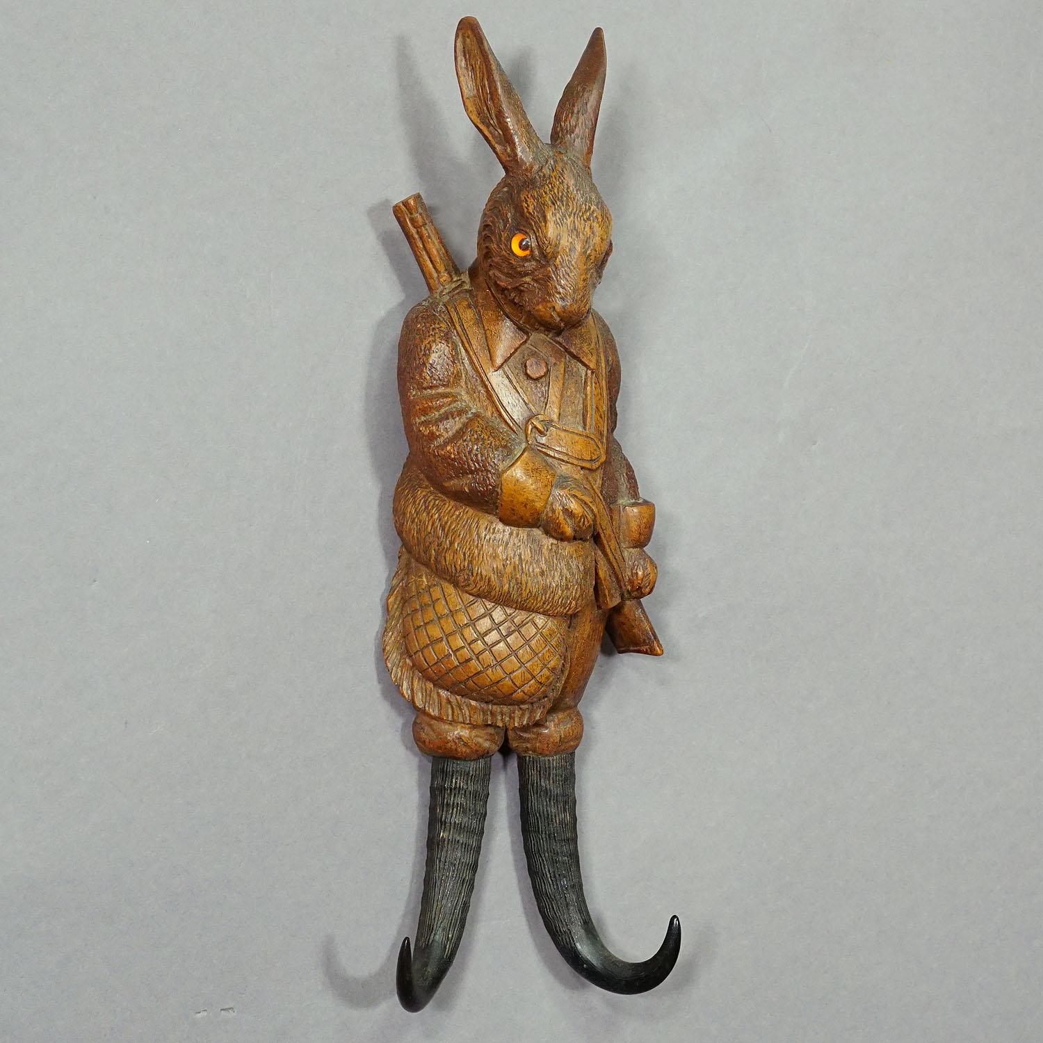 20th Century Black Forest Carved Hare Whip Holder or Wall Hook ca. 1900s