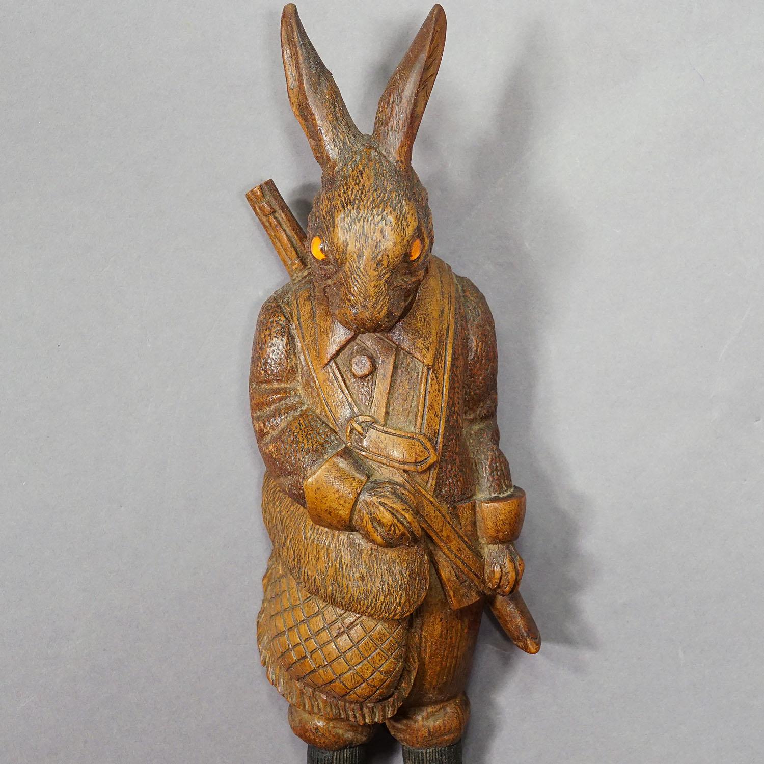 Black Forest Carved Hare Whip Holder or Wall Hook ca. 1900s 1