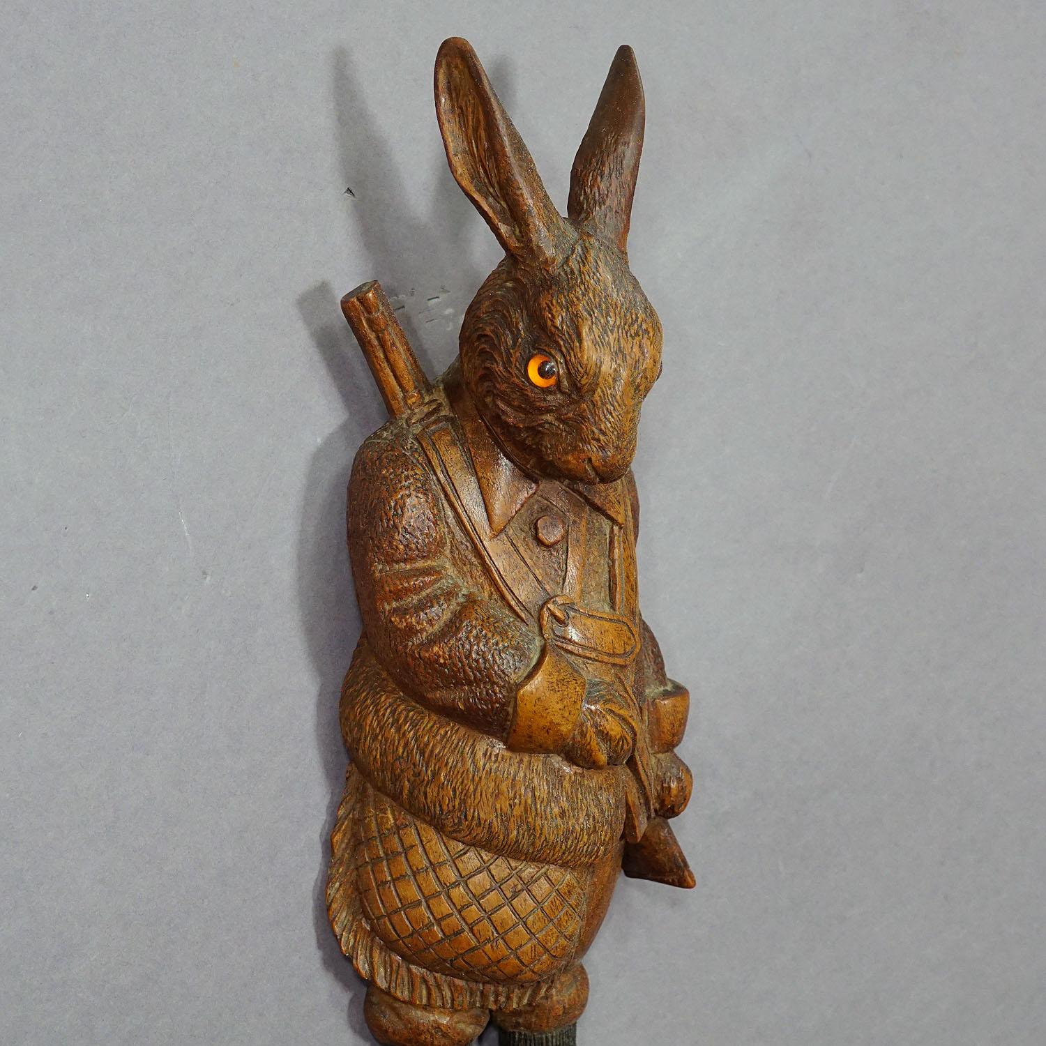 Black Forest Carved Hare Whip Holder or Wall Hook ca. 1900s 2