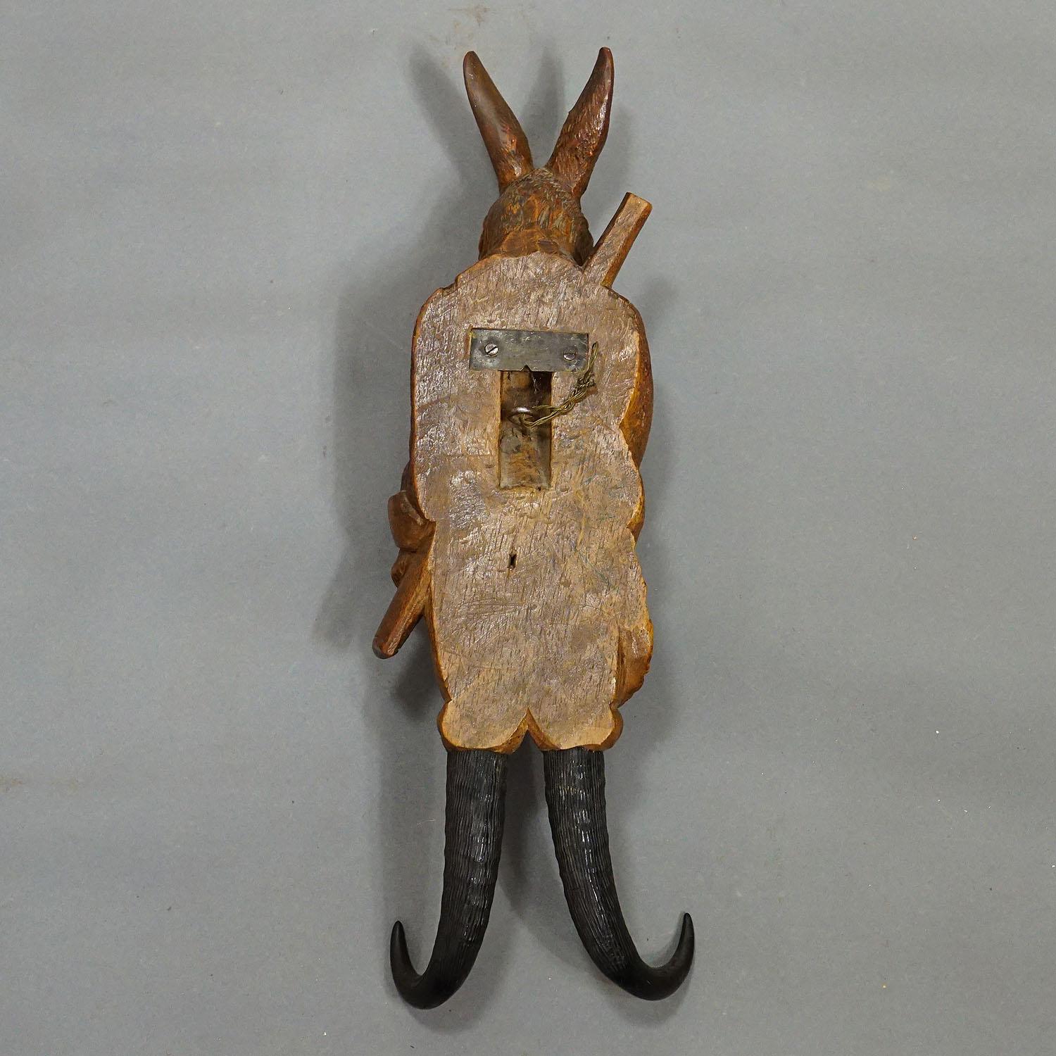 Black Forest Carved Hare Whip Holder or Wall Hook ca. 1900s 3