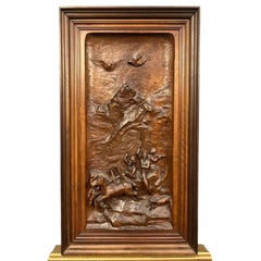 Black Forest Carved Horse Relief Panel German Hunting Scene 1880