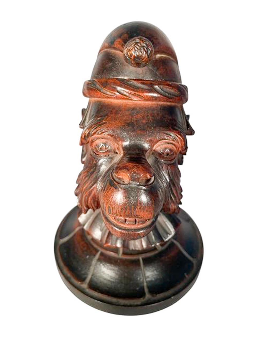 Black Forest Carved Humidor in the Form of a Monkey Head Wearing a Cap & Collar For Sale 4