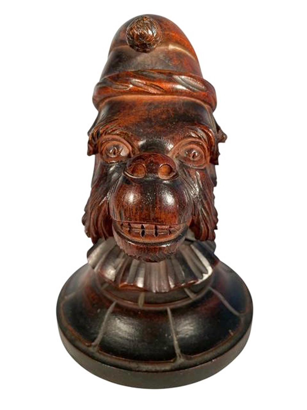 Black Forest Carved Humidor in the Form of a Monkey Head Wearing a Cap & Collar In Good Condition For Sale In Chapel Hill, NC