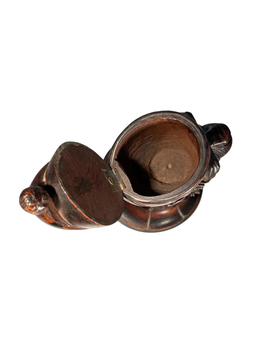Wood Black Forest Carved Humidor in the Form of a Monkey Head Wearing a Cap & Collar For Sale