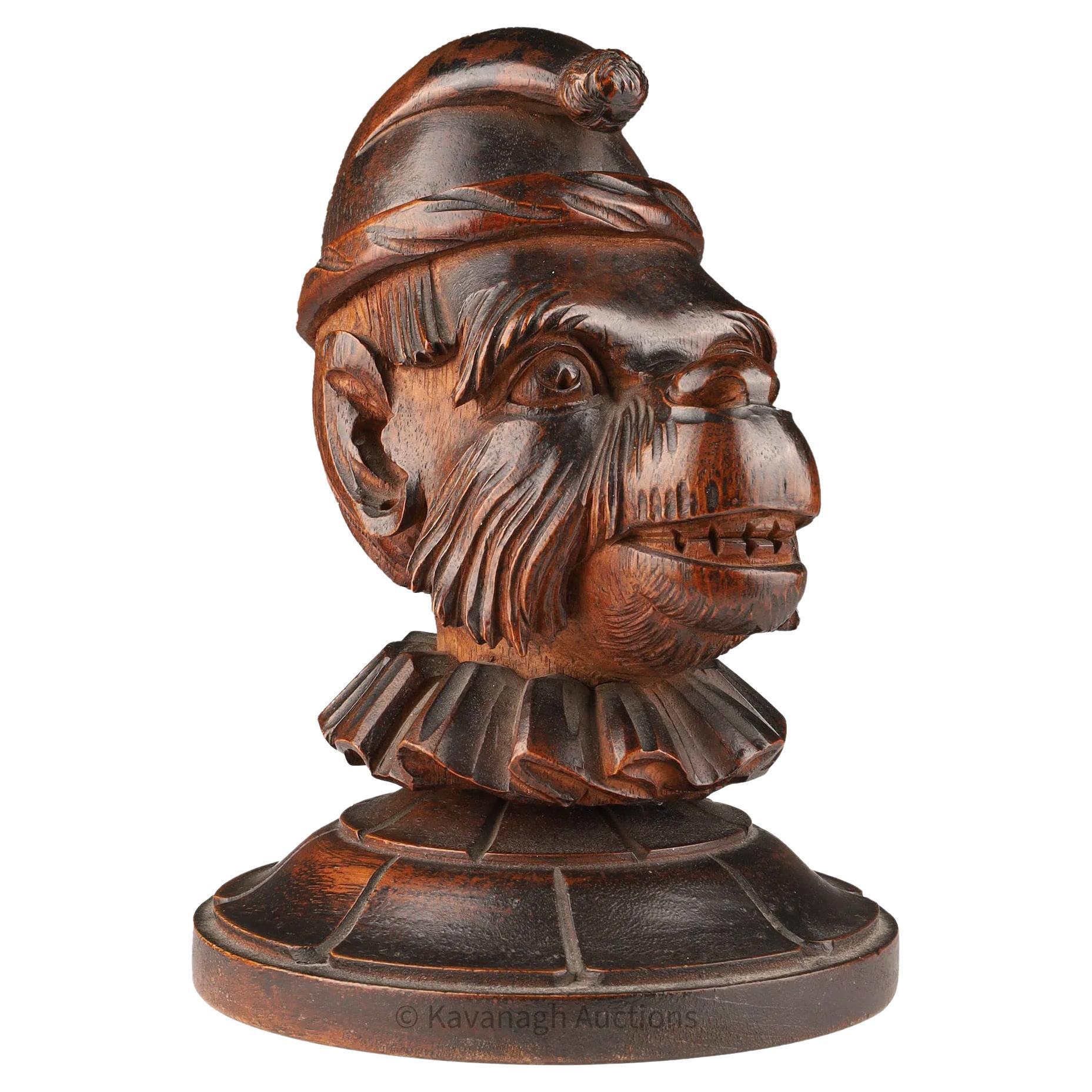 Black Forest Carved Humidor in the Form of a Monkey Head Wearing a Cap & Collar For Sale