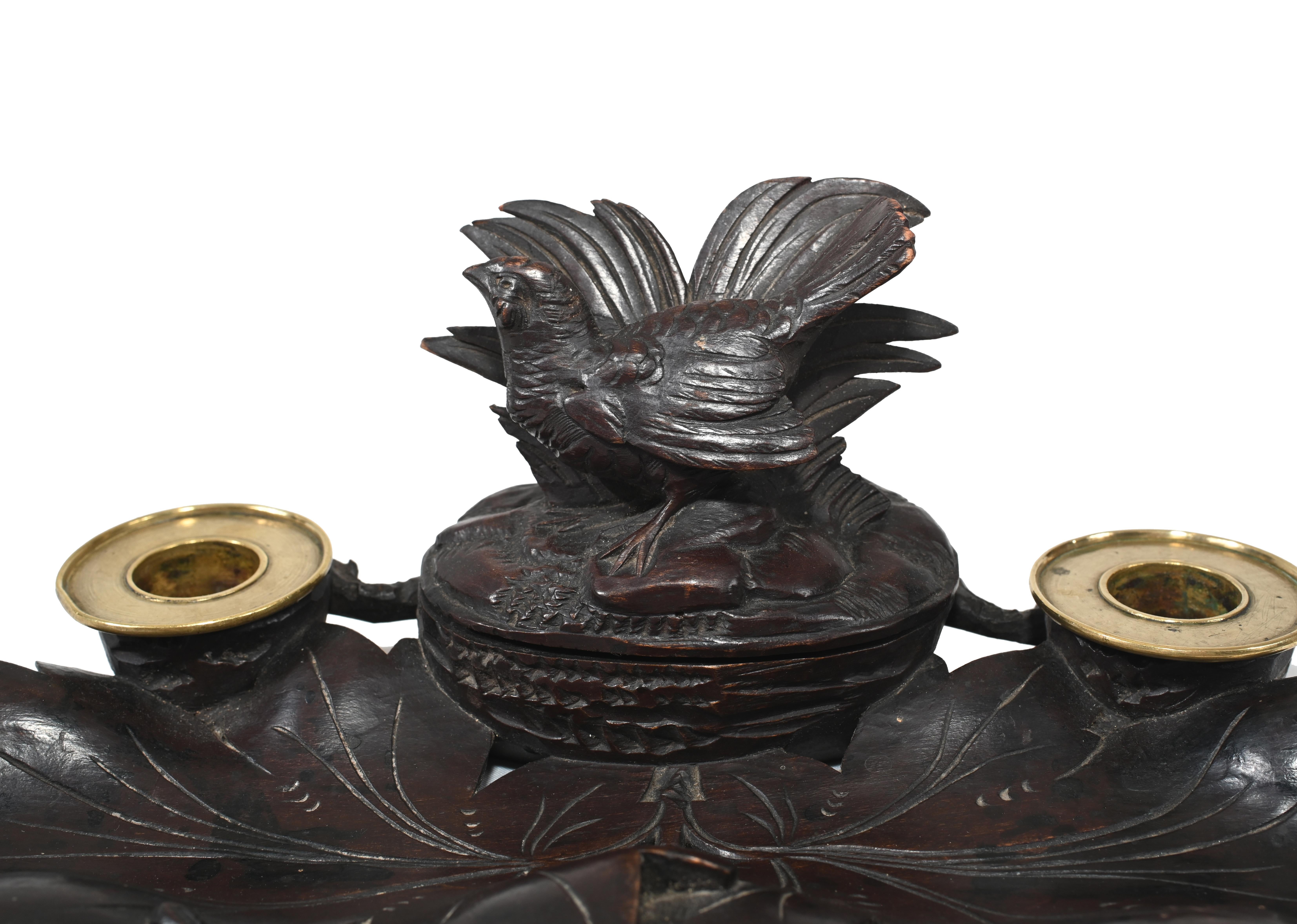 Black Forest Carved Inkwell Desk German Cuckoo Bird, 1880 3