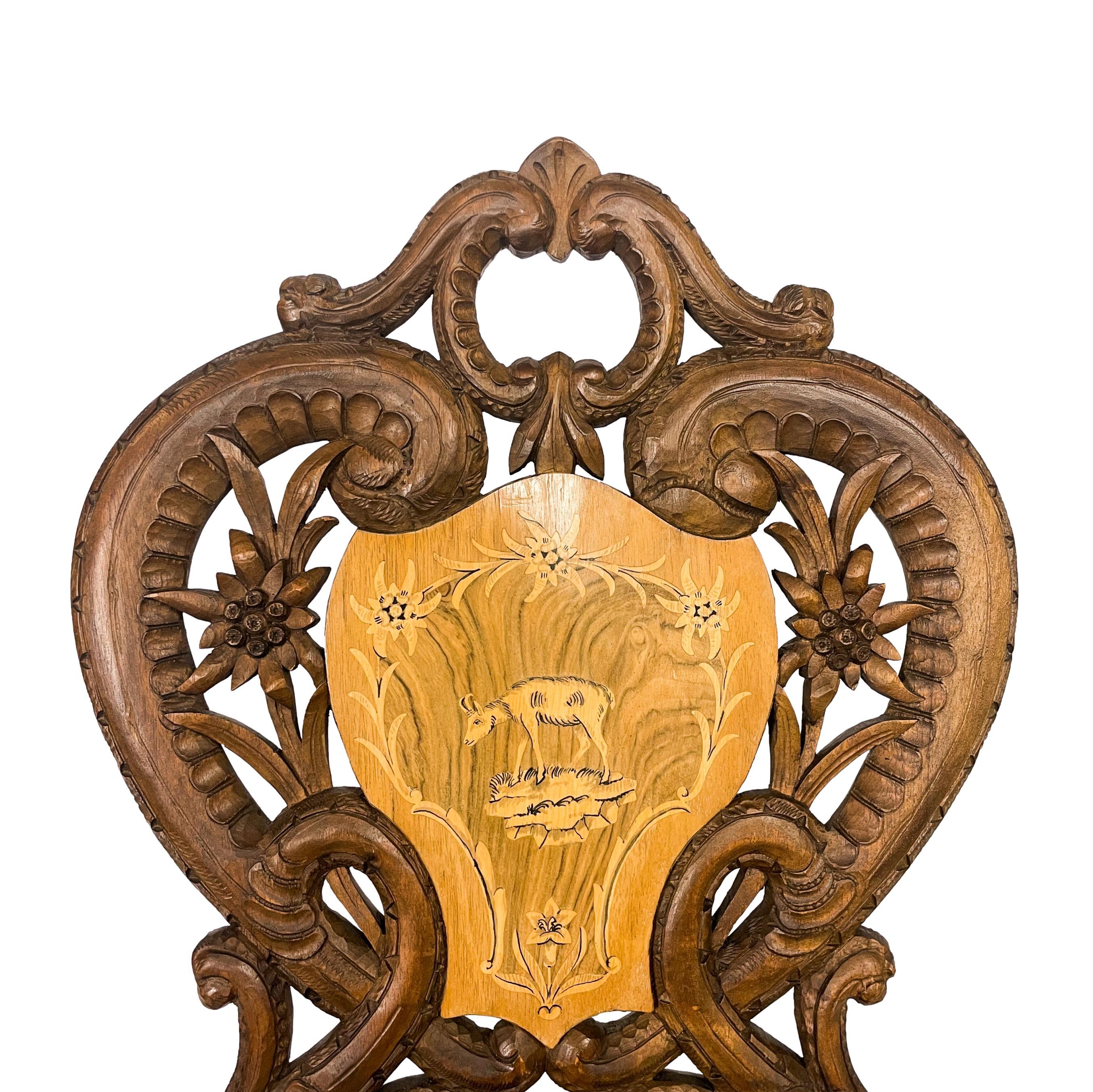Black Forest Carved & Intricately Inlaid Musical Chair, Swiss, ca. 1900 For Sale 3