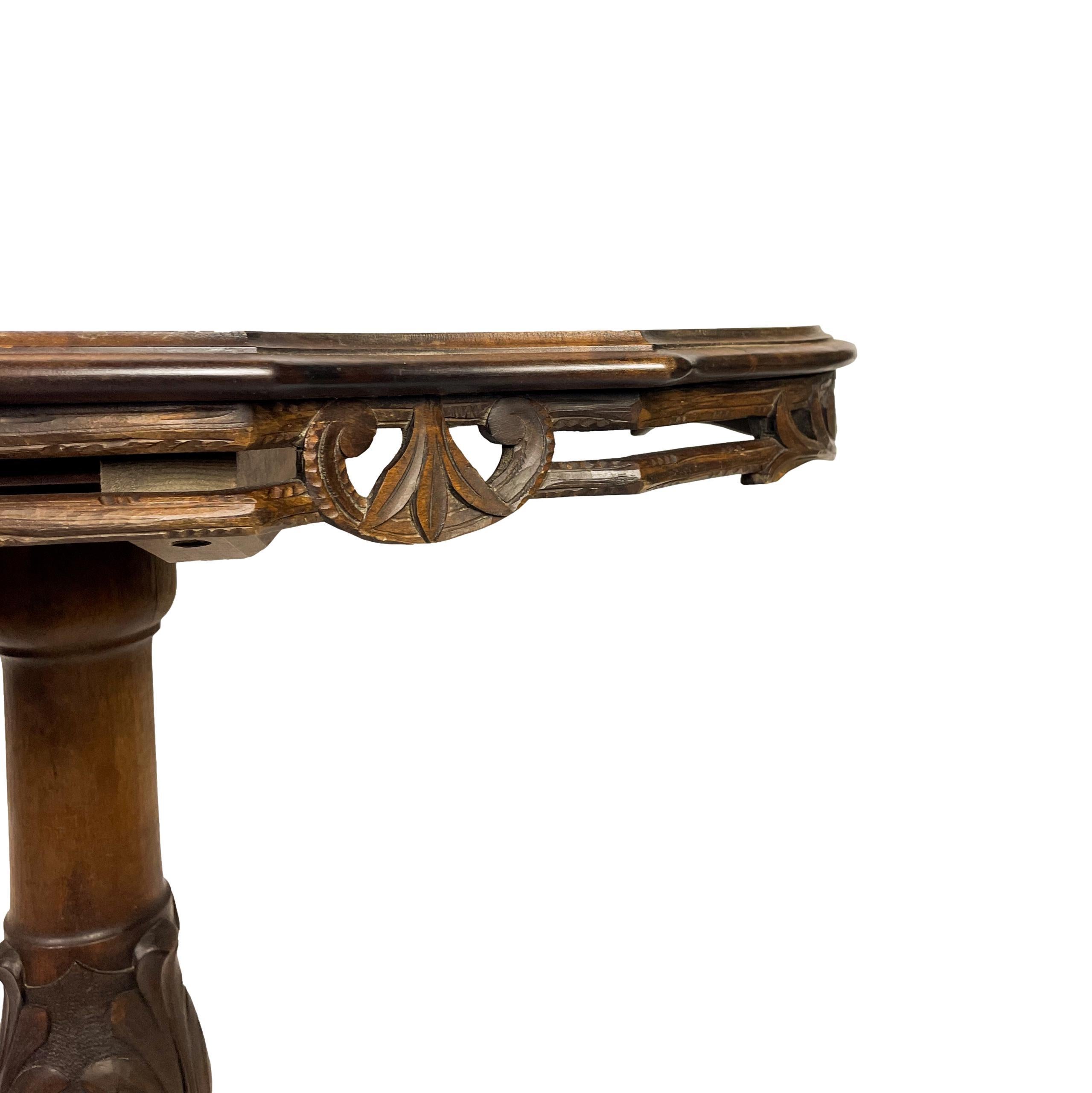 Black Forest Carved & Intricately Inlaid Tilt-Top Center Table, Swiss, Ca. 1900 For Sale 1